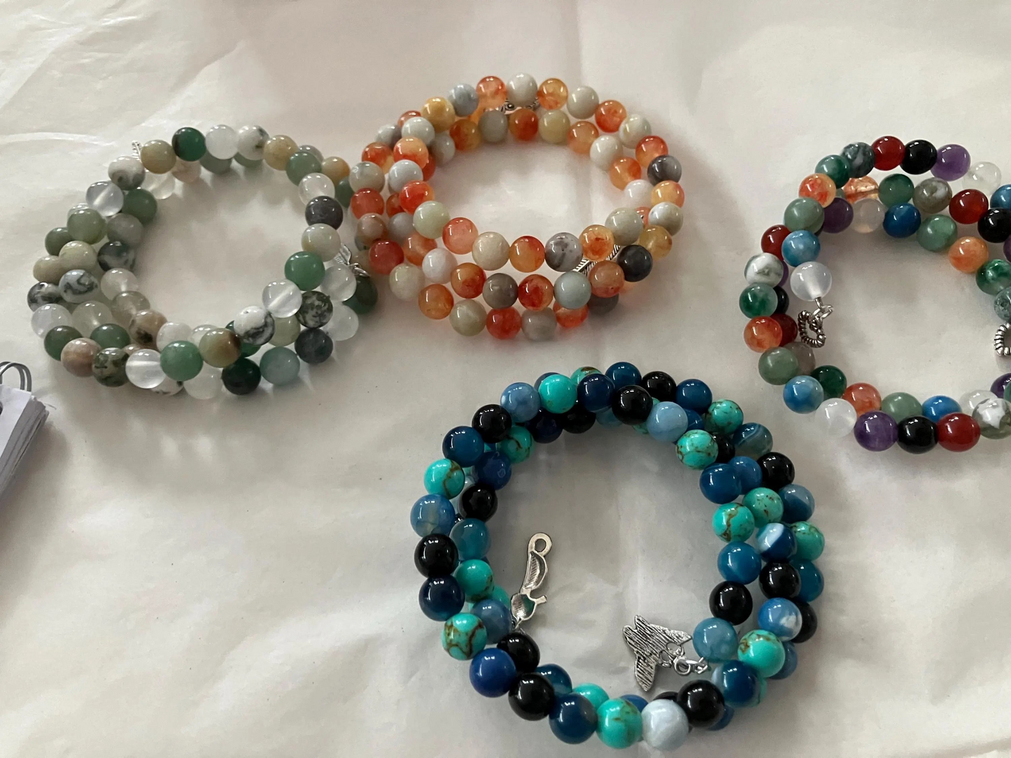 8mm beaded 3 coiled effect bracelets, handmade with semi precious stones