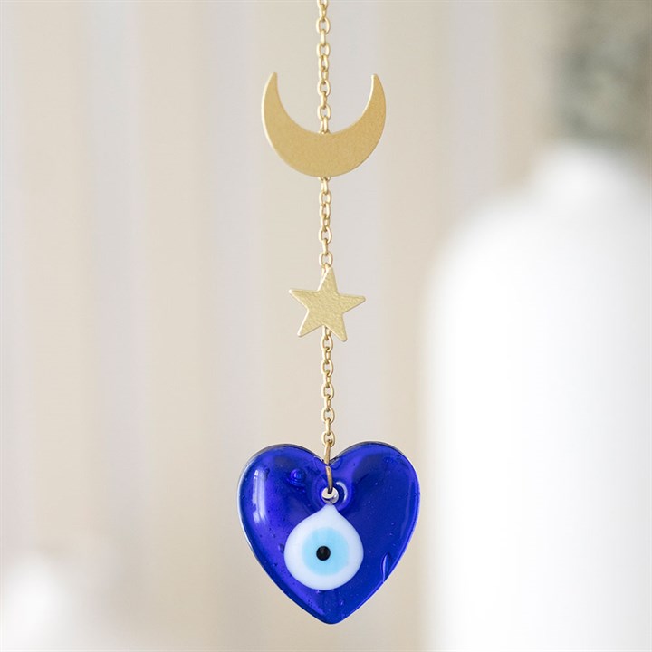Evil Eye All Seeing Eye Glass Heart Hanging Decoration