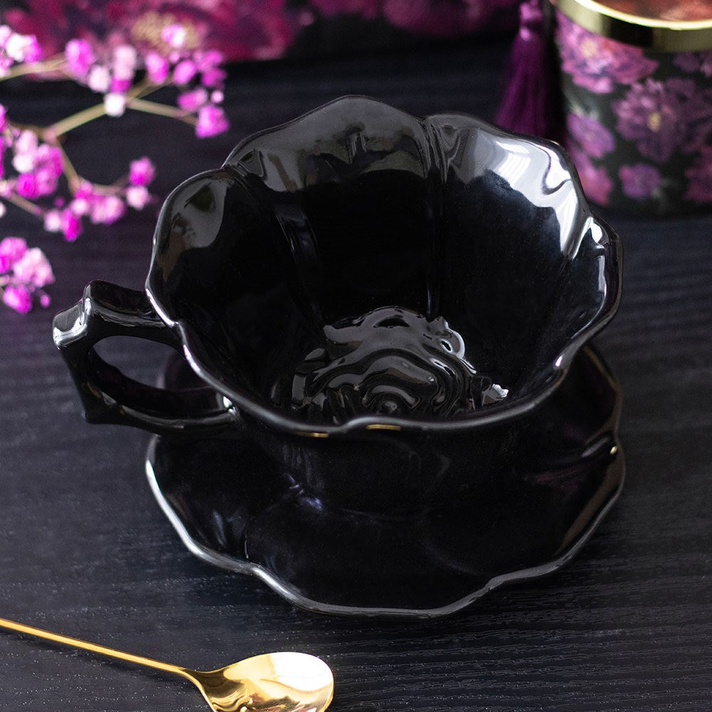 Black Rose Tea Cup and Saucer