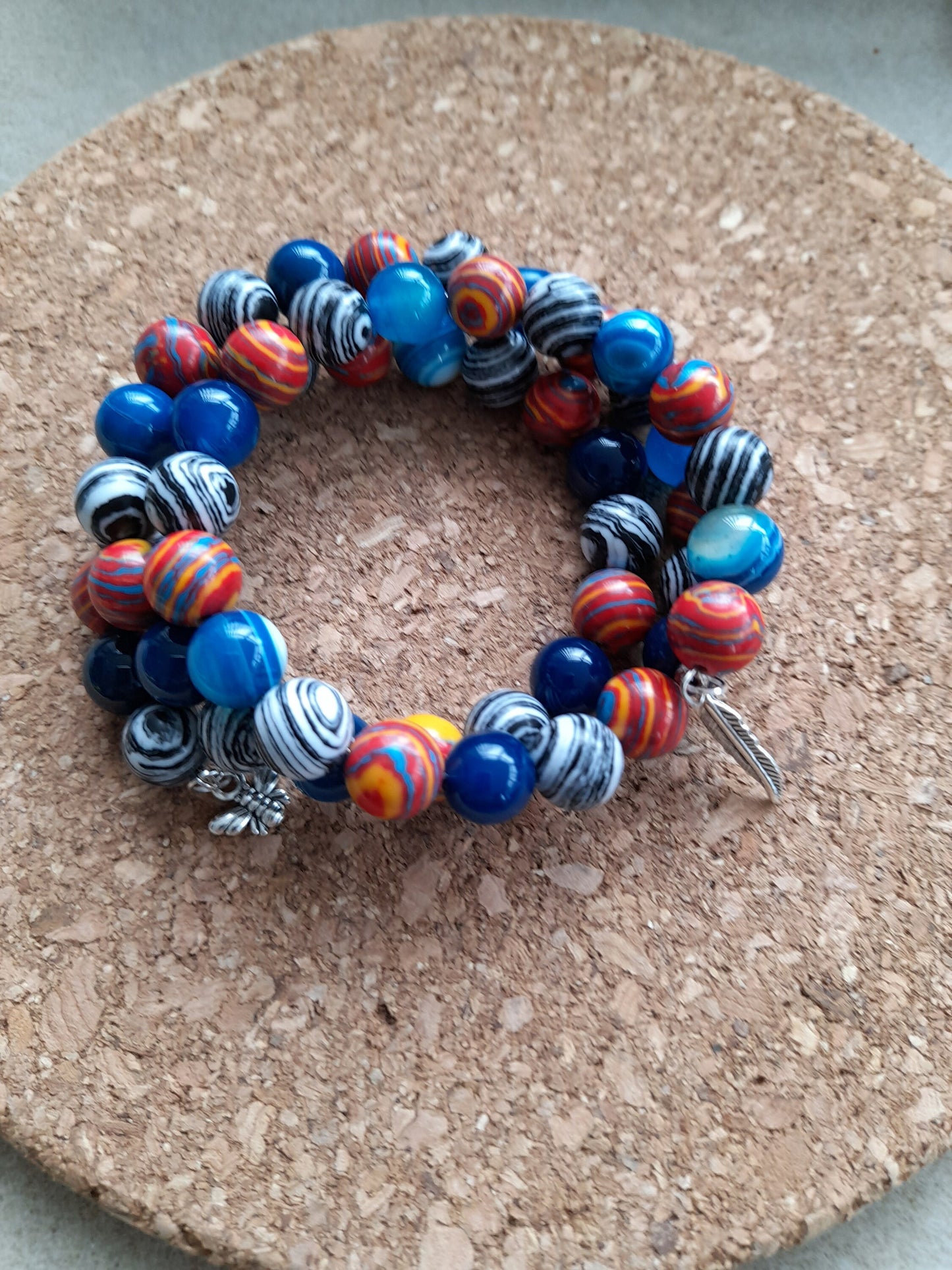 10mm coiled gemstone bracelet malachite agate
