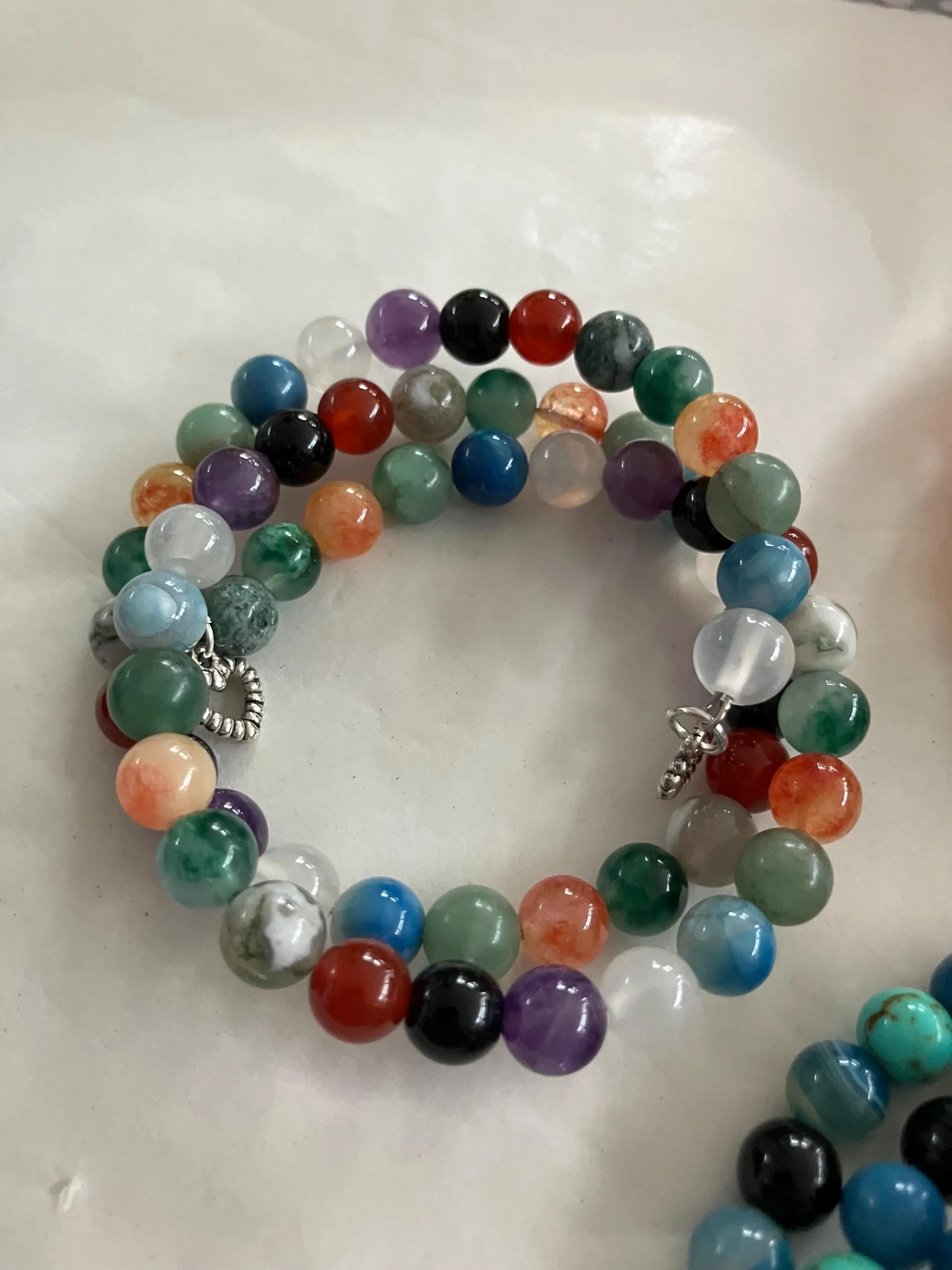 8mm beaded 3 coiled effect bracelets, handmade with semi precious stones