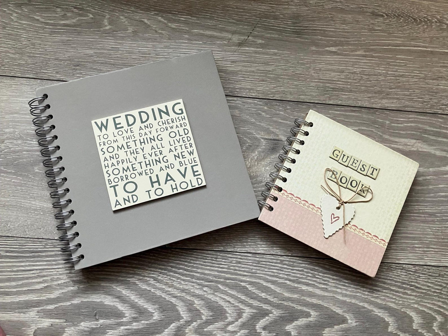 Handmade wedding guest signing books.
