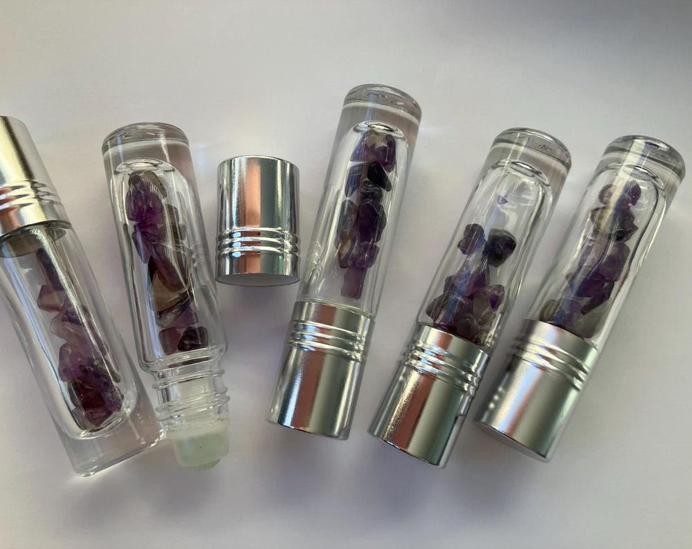 Ready to fill Amethyst chip crystal roller ball bottles
