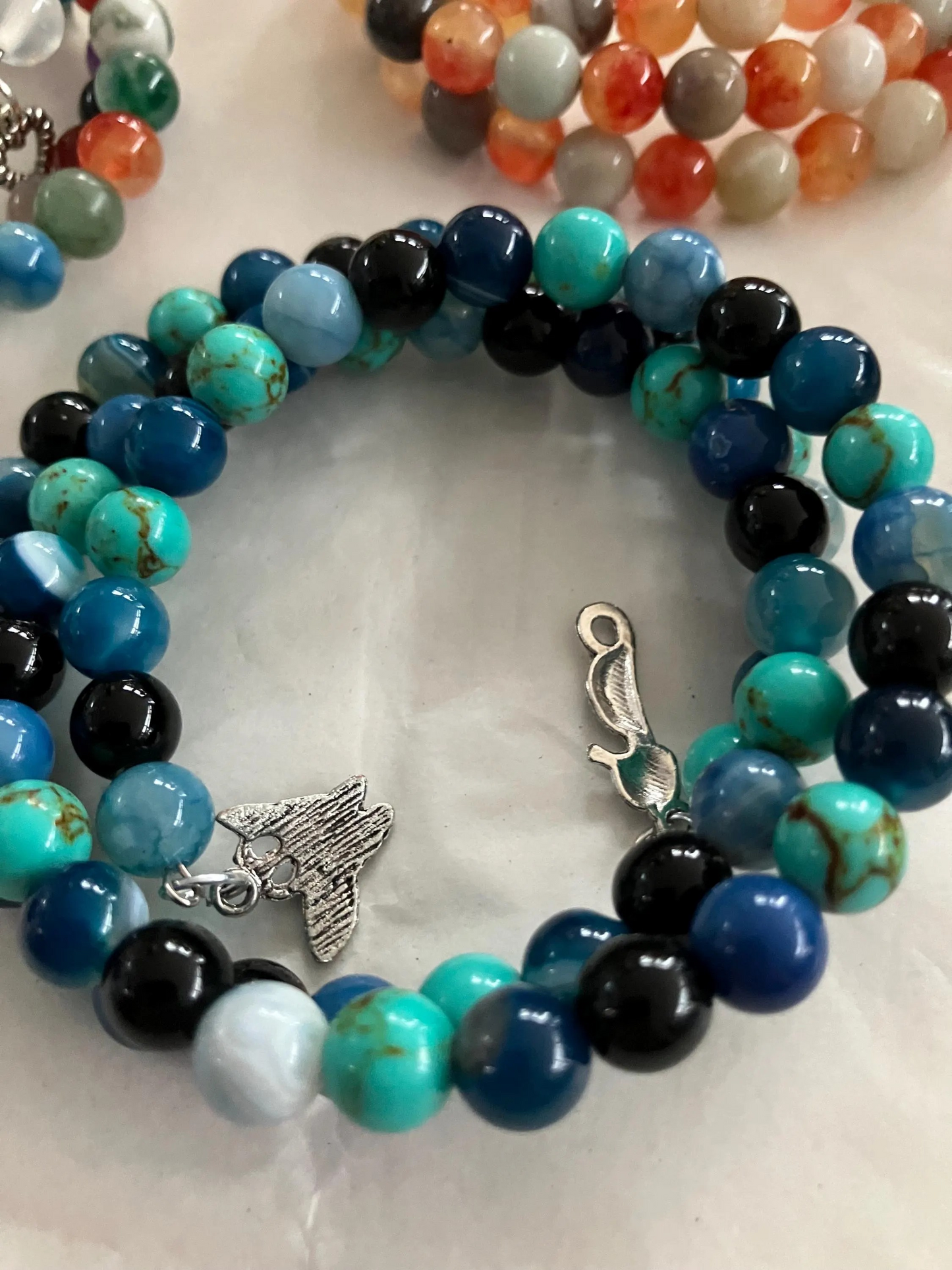 8mm beaded 3 coiled effect bracelets, handmade with semi precious stones