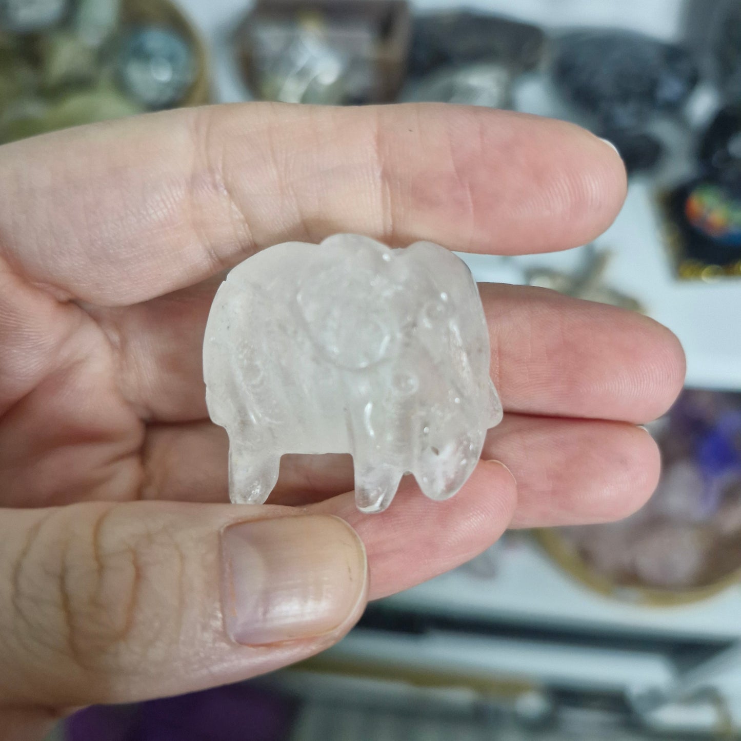Clear quartz elephants