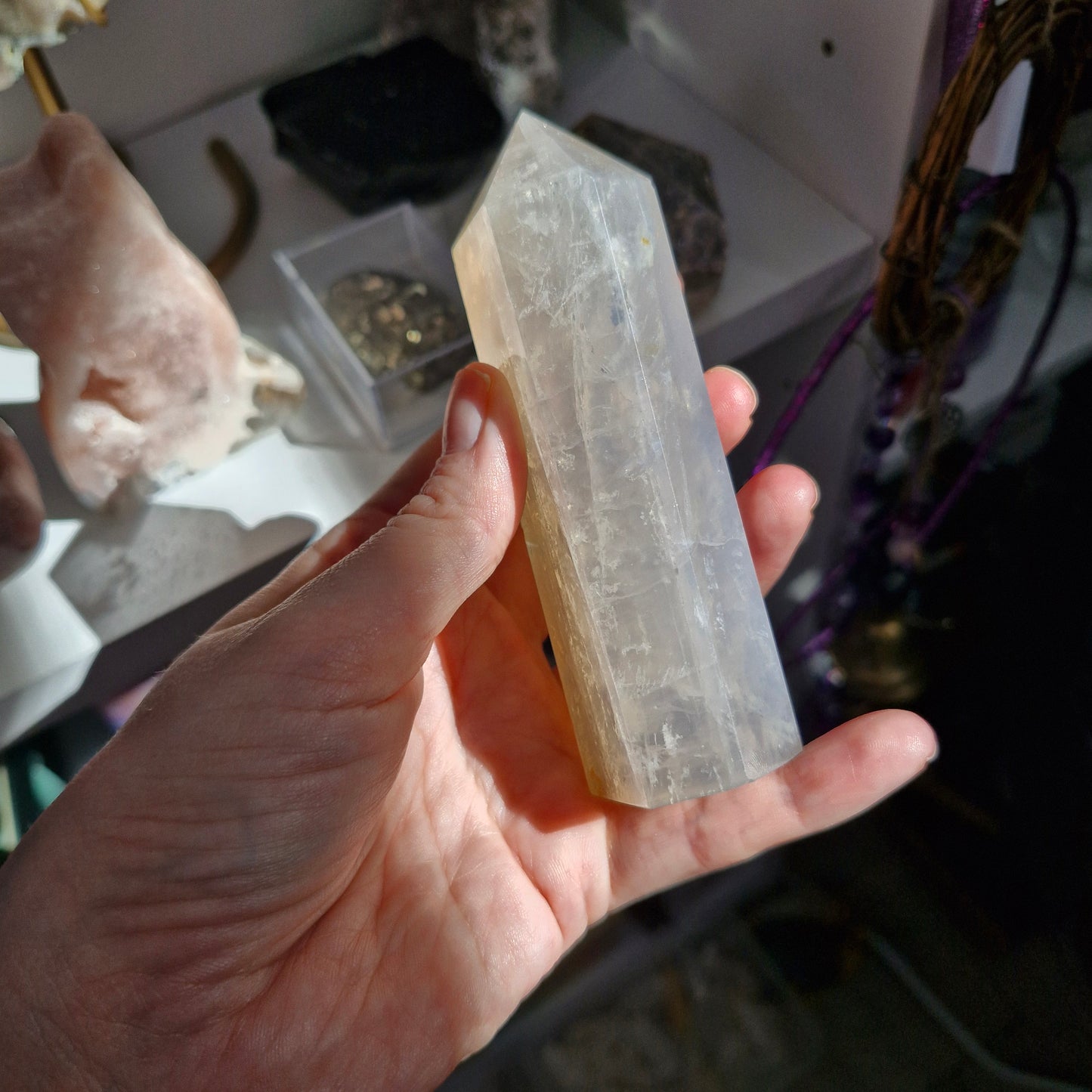 Blue rose quartz tower