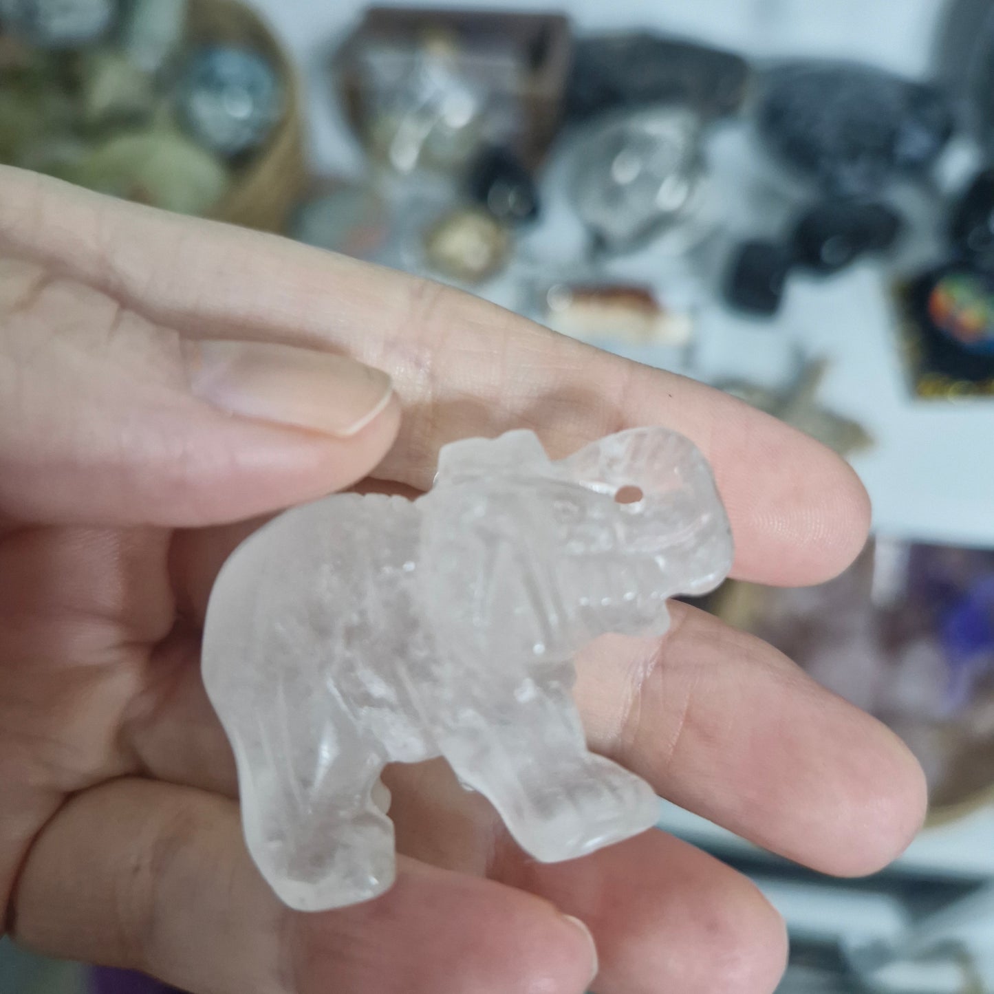 Clear quartz elephants