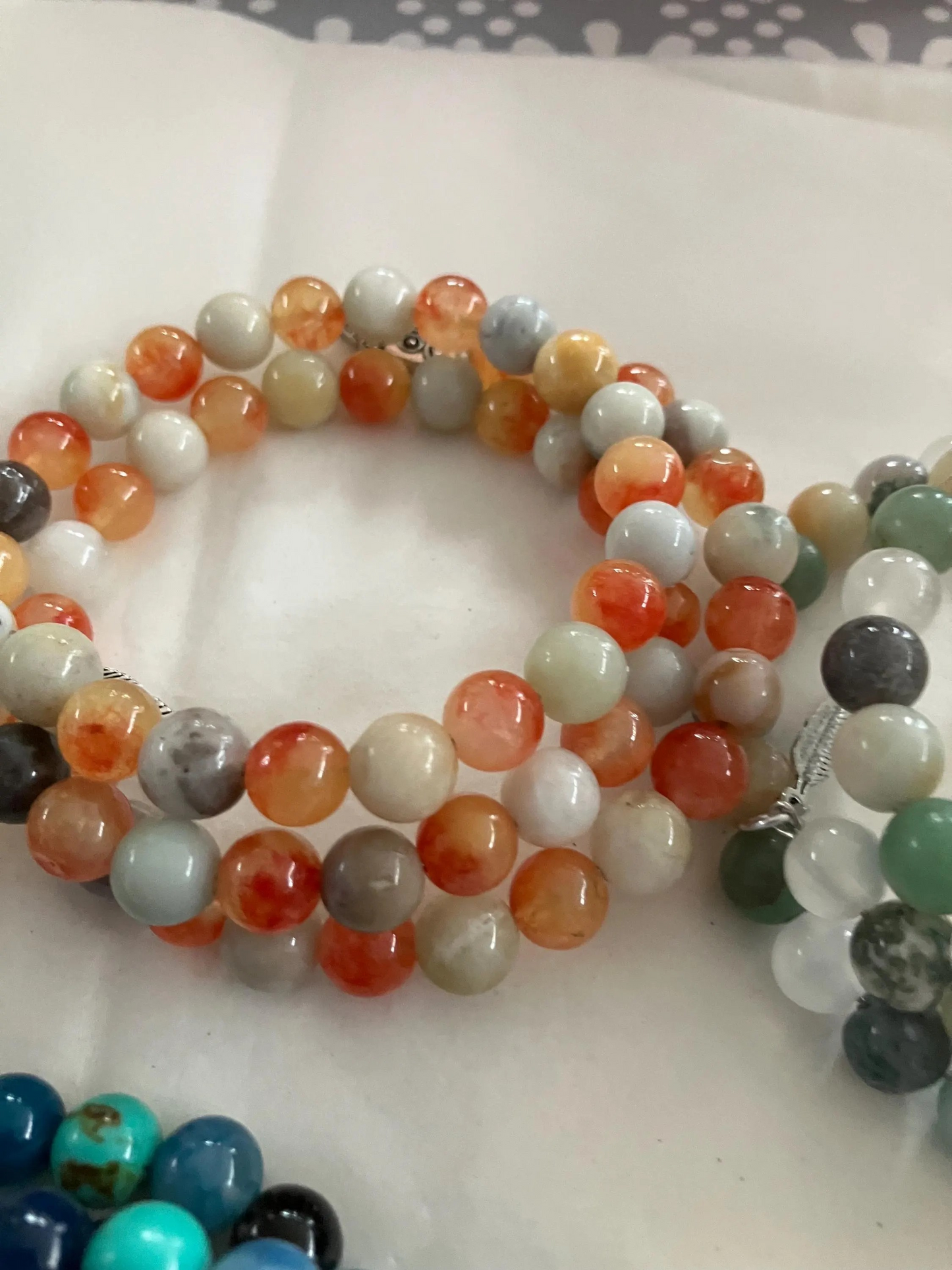 8mm beaded 3 coiled effect bracelets, handmade with semi precious stones