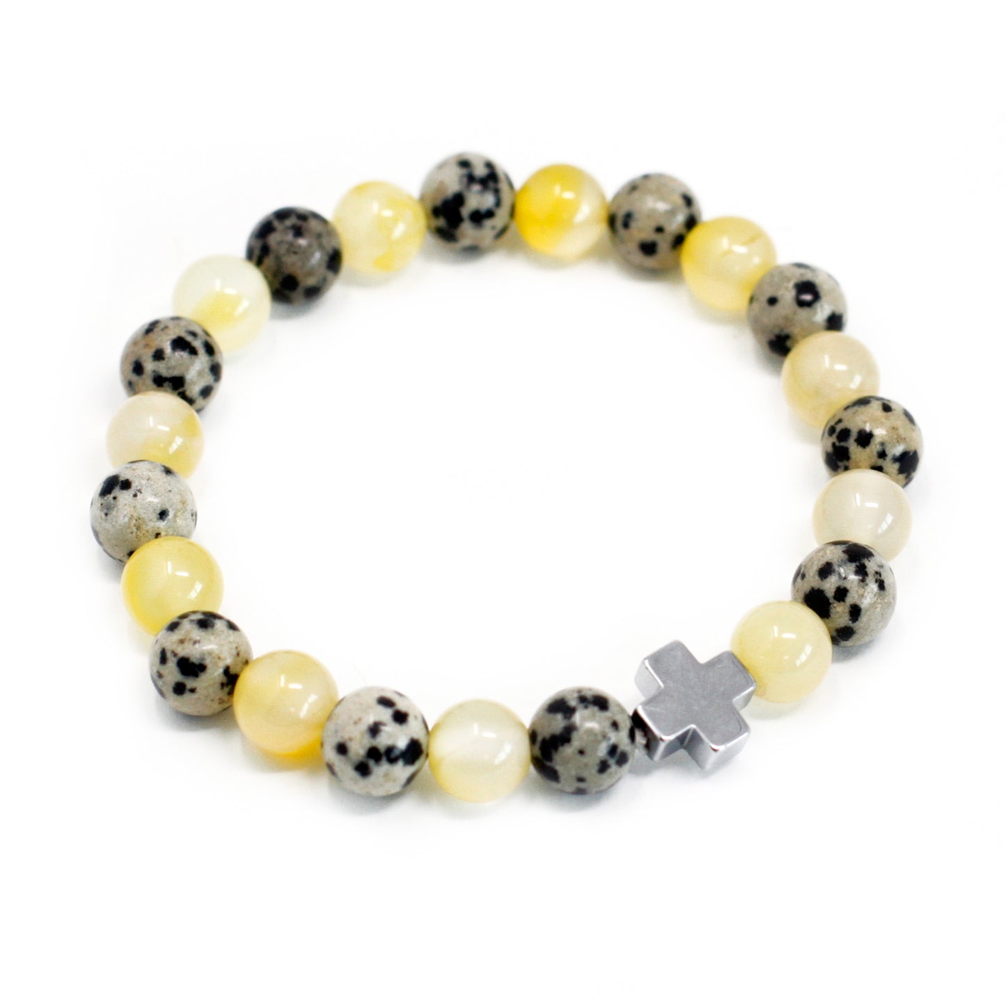 Two pack friendship dalmatian jasper yellow agate bracelets