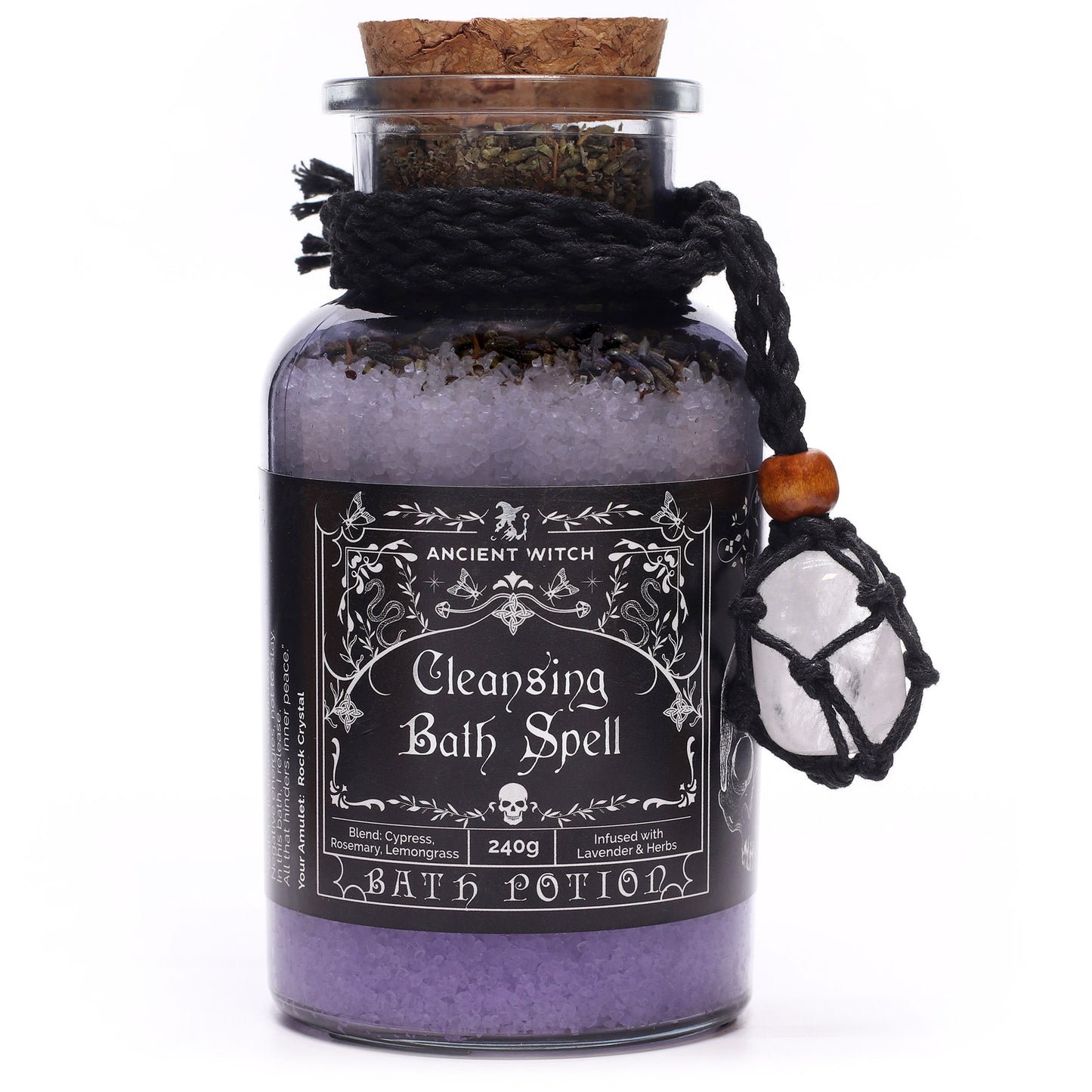 Ancient Witch Bath Spell Potion & Quartz Amulet - Cleansing