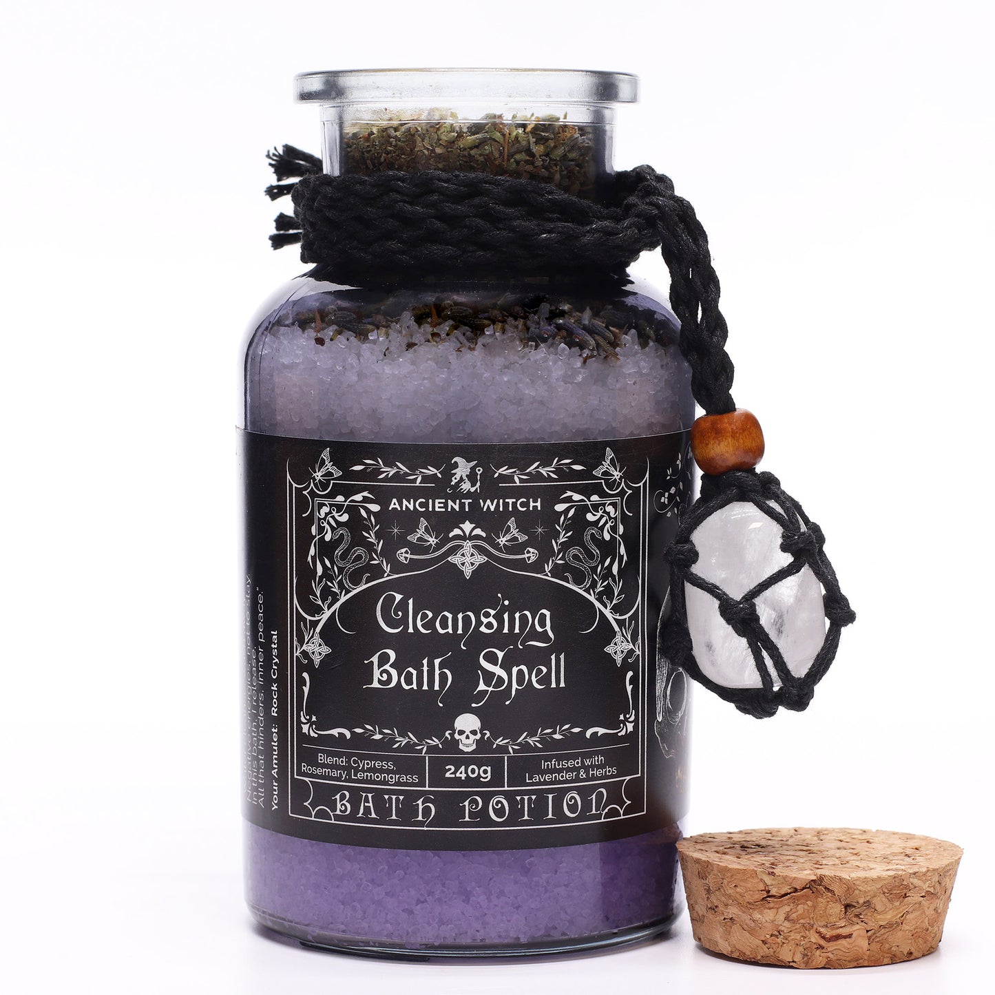 Ancient Witch Bath Spell Potion & Quartz Amulet - Cleansing