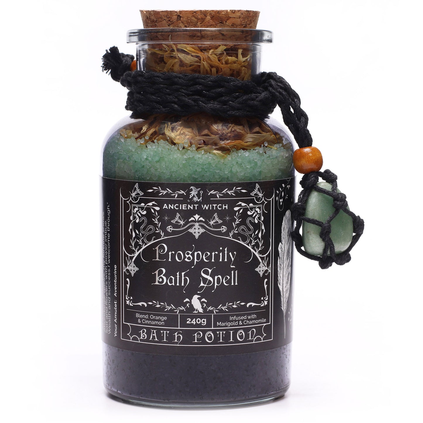 Ancient Witch Bath Spell Potion & Aventurine Crystal Amulet - Prosperity