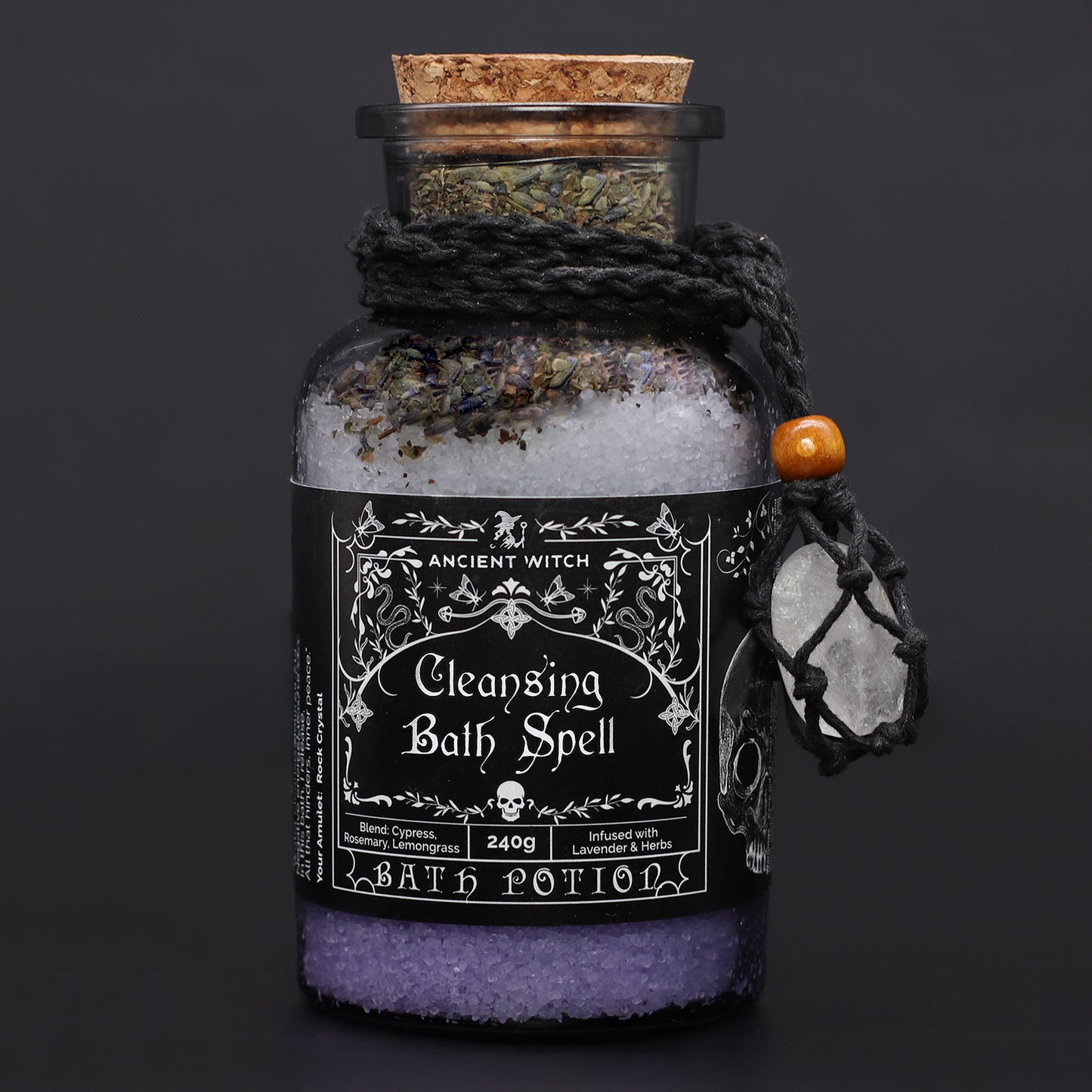 Ancient Witch Bath Spell Potion & Quartz Amulet - Cleansing