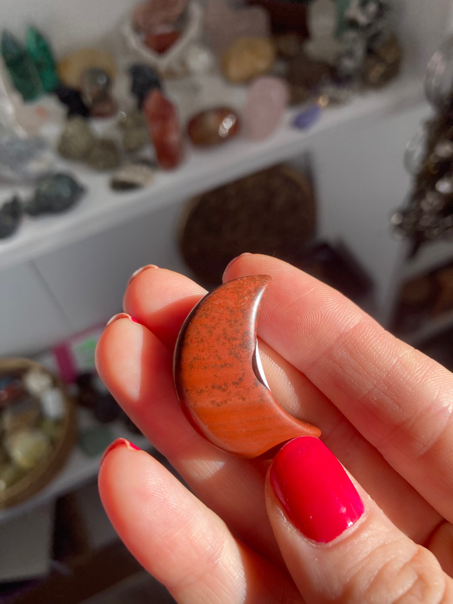 Red Jasper mini moon carving