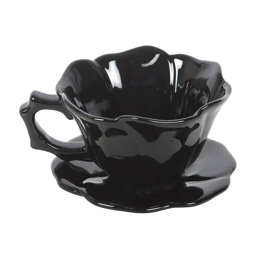 Black Rose Tea Cup and Saucer