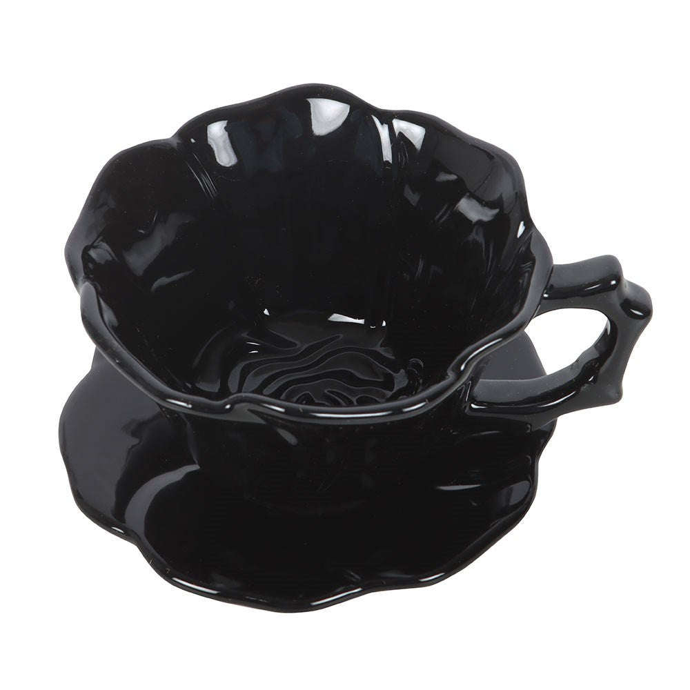 Black Rose Tea Cup and Saucer