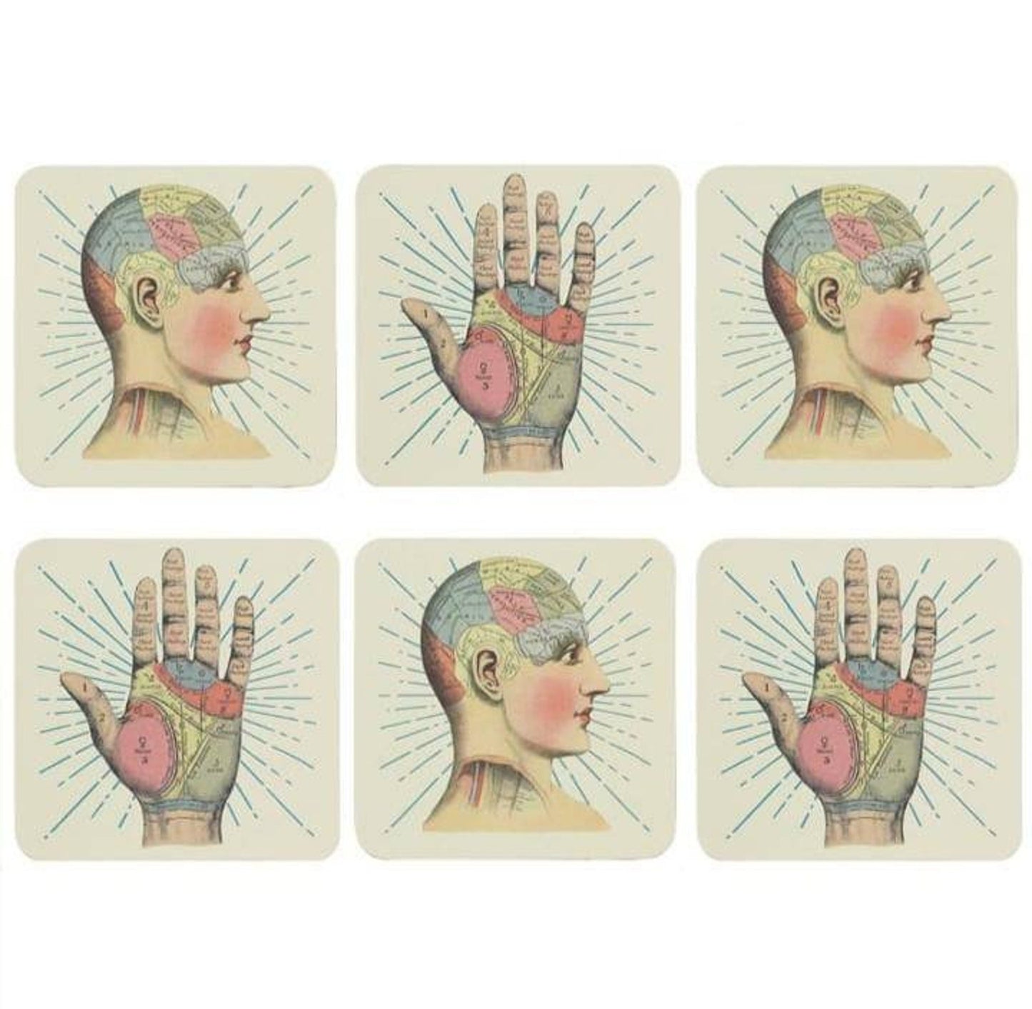 Phrenology & Palmistry coasters.