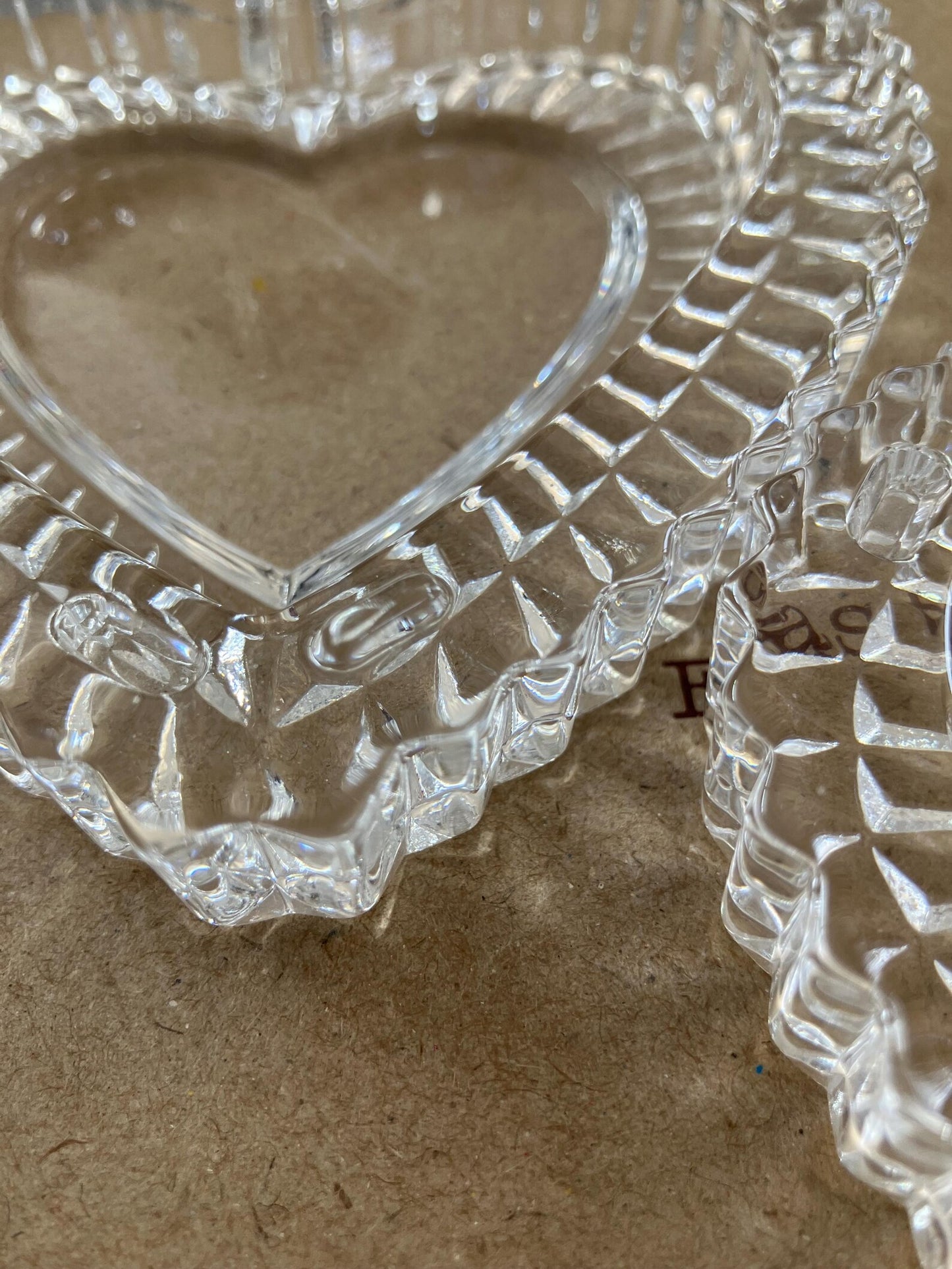 Glass heart shaped Trinket dishes pair