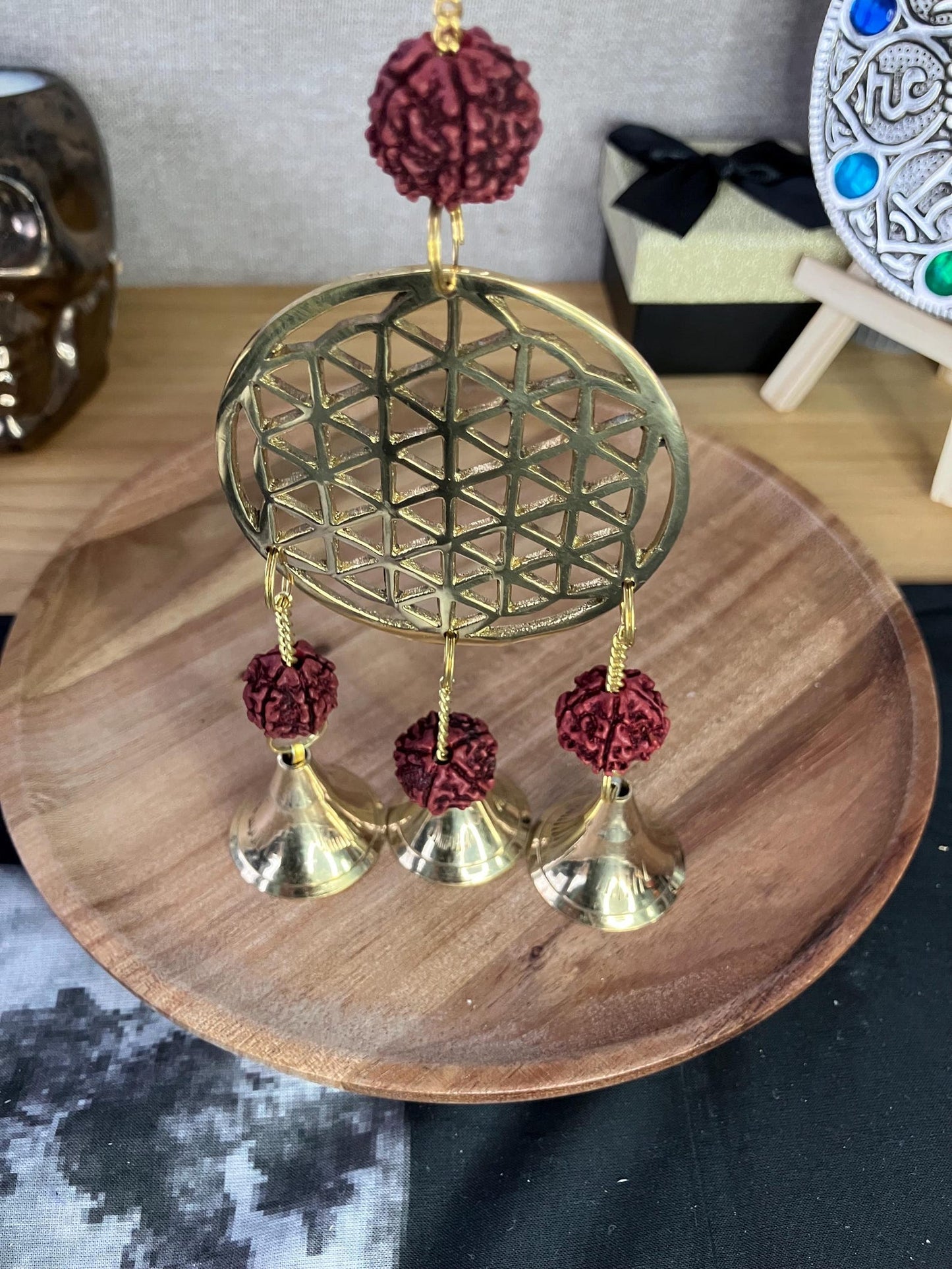 Indian Chimes flower of life design with Rudraksha beads