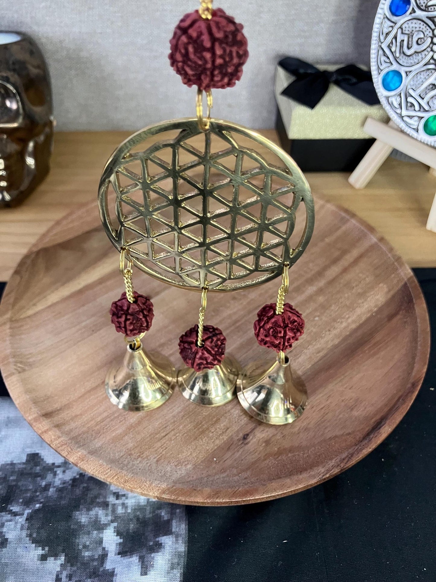 Indian Chimes flower of life design with Rudraksha beads
