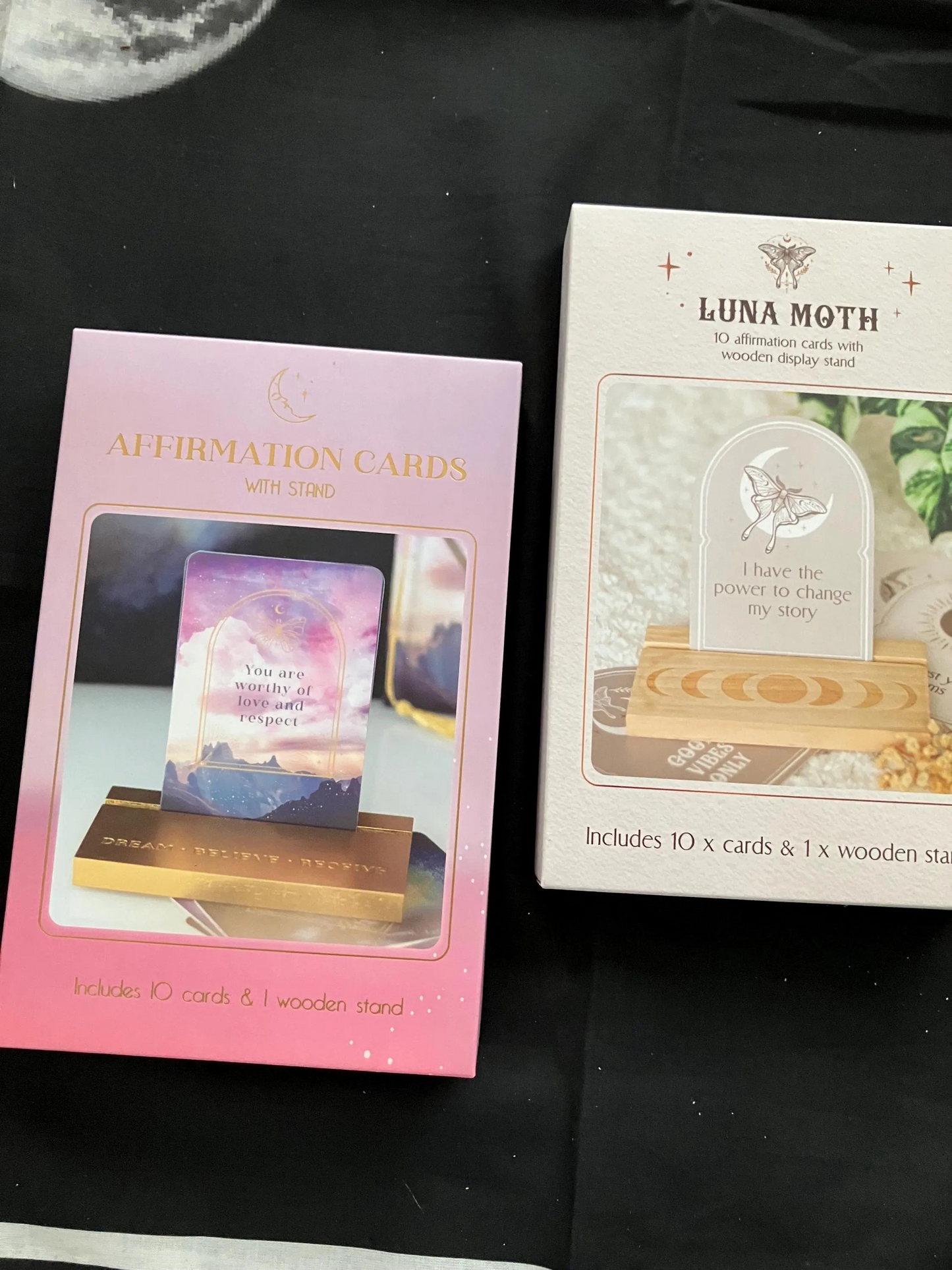 Luna Moth / Ethereal Affirmation cards with wooden stand