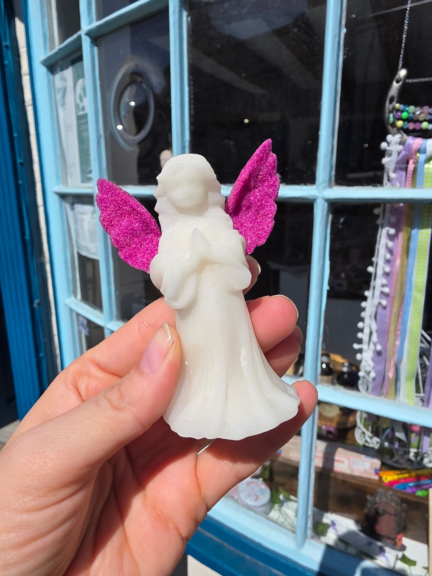 White Jade and Synthetic Ruby Crystal Angel Carving