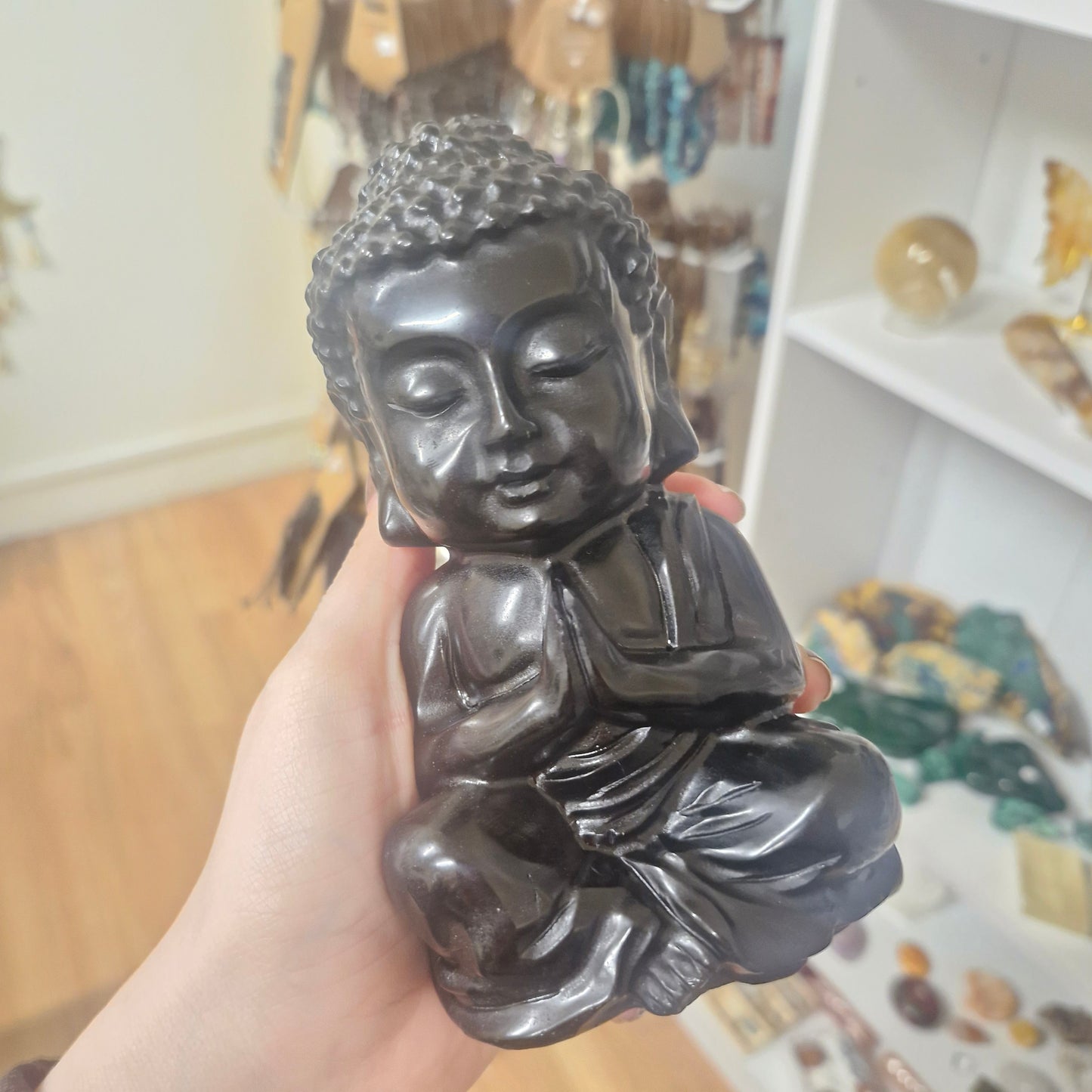 Obsidian large Buddha carving