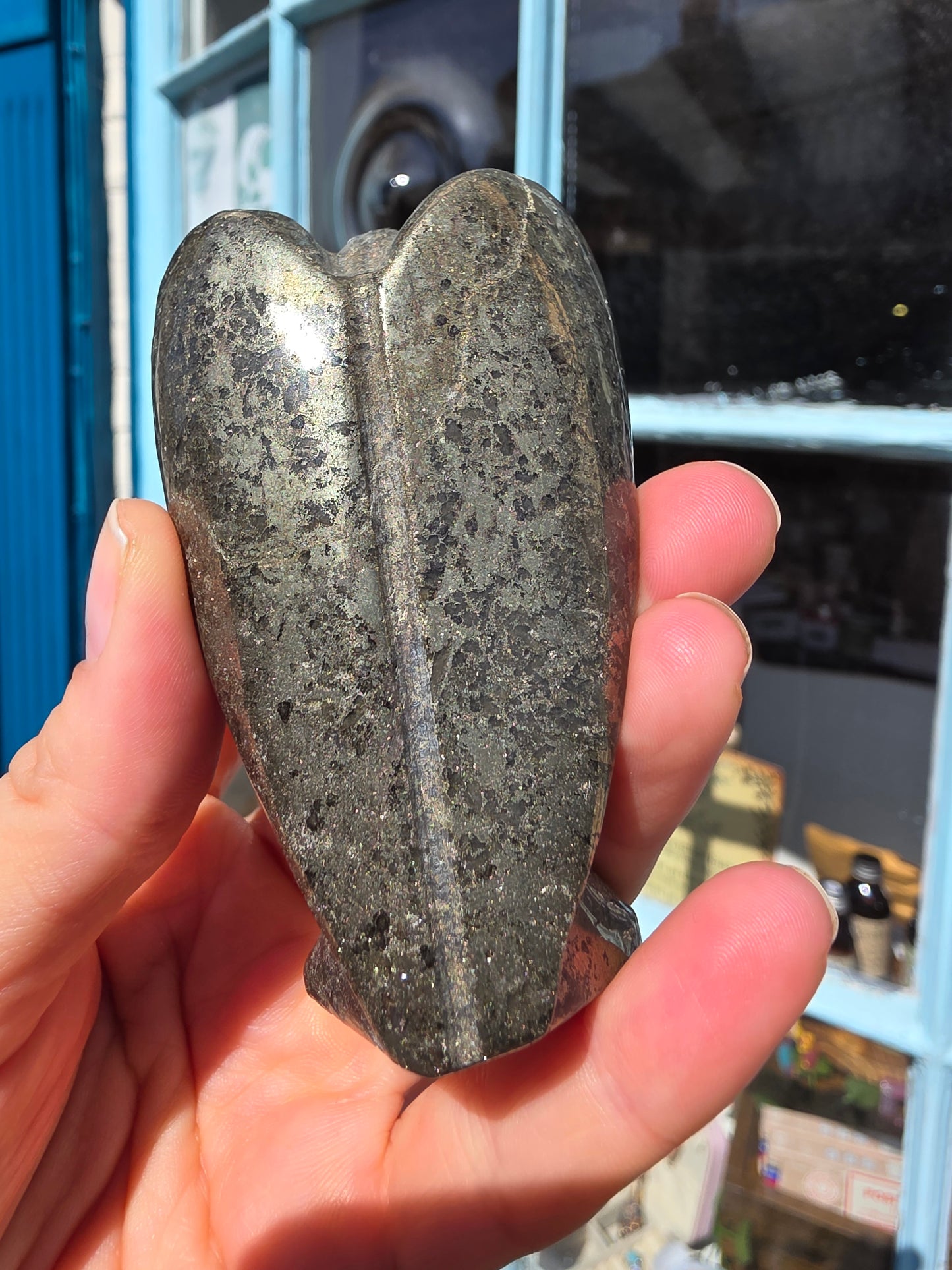 Pyrite crystal Angel carving