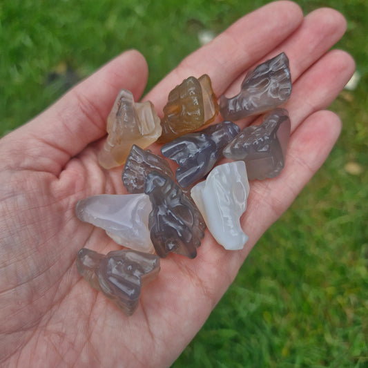 Grey Agate Mini Dragon Heads