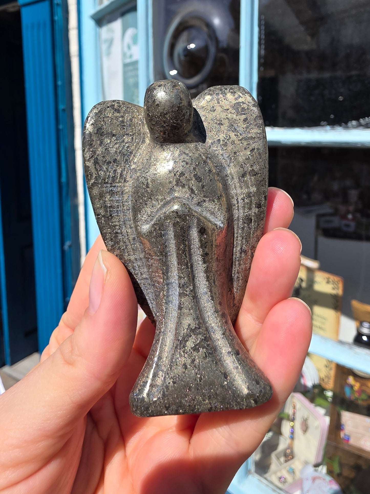 Pyrite crystal Angel carving