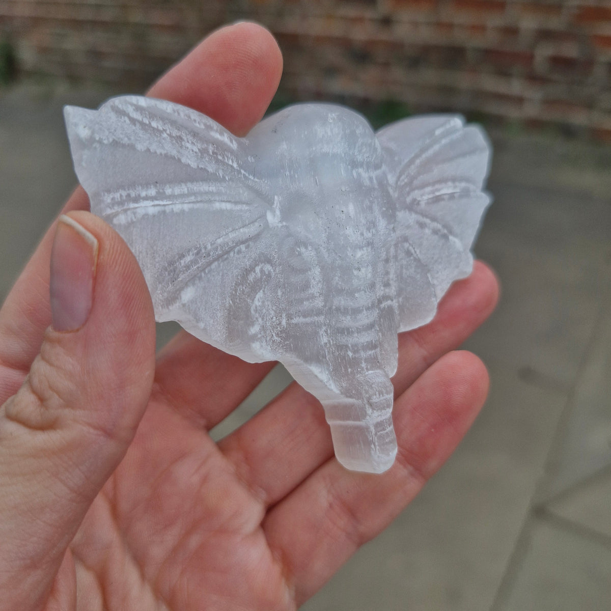 Selenite Elephant Carving 49g 8.1cm wide