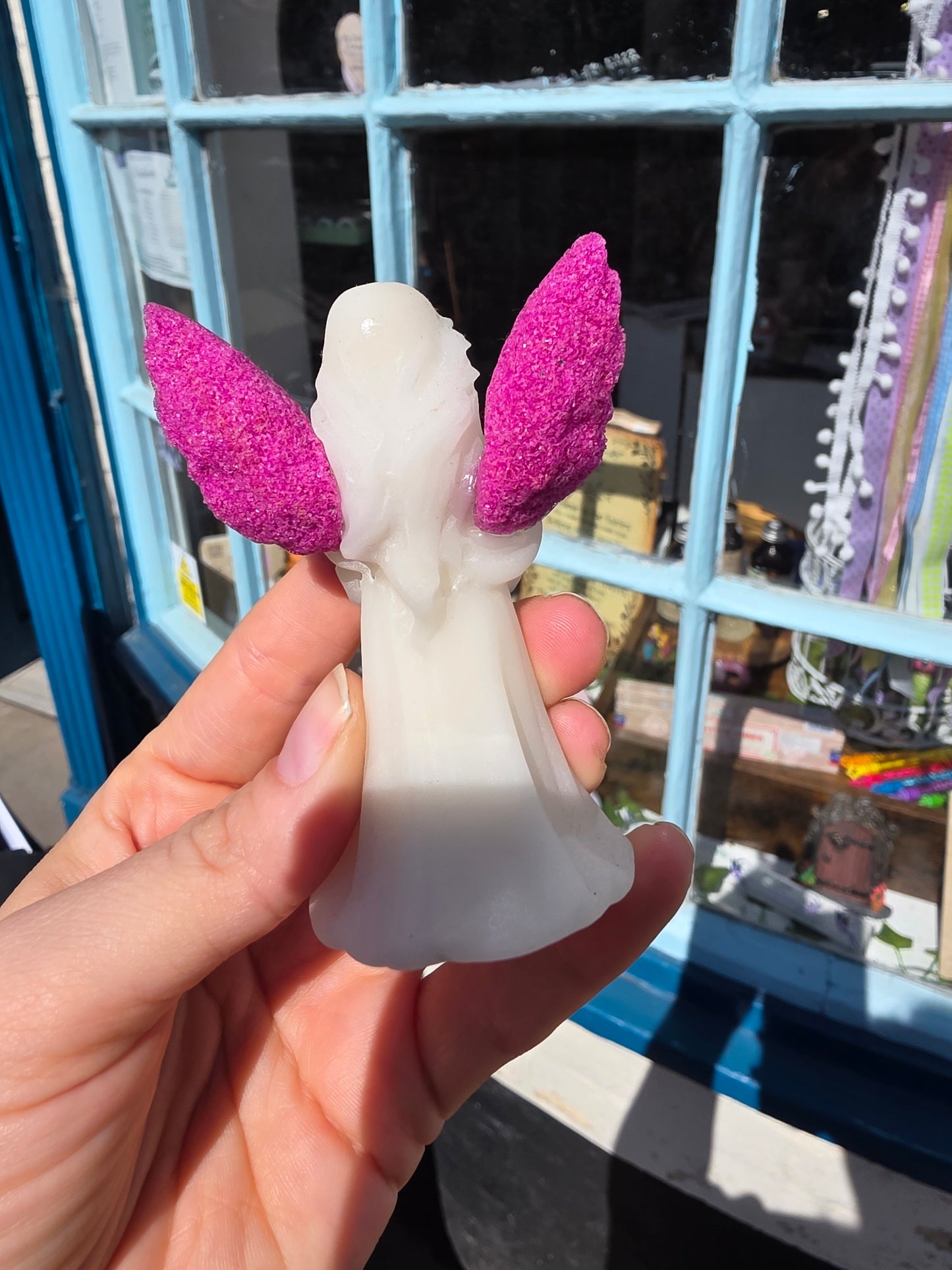 White Jade and Synthetic Ruby Crystal Angel Carving