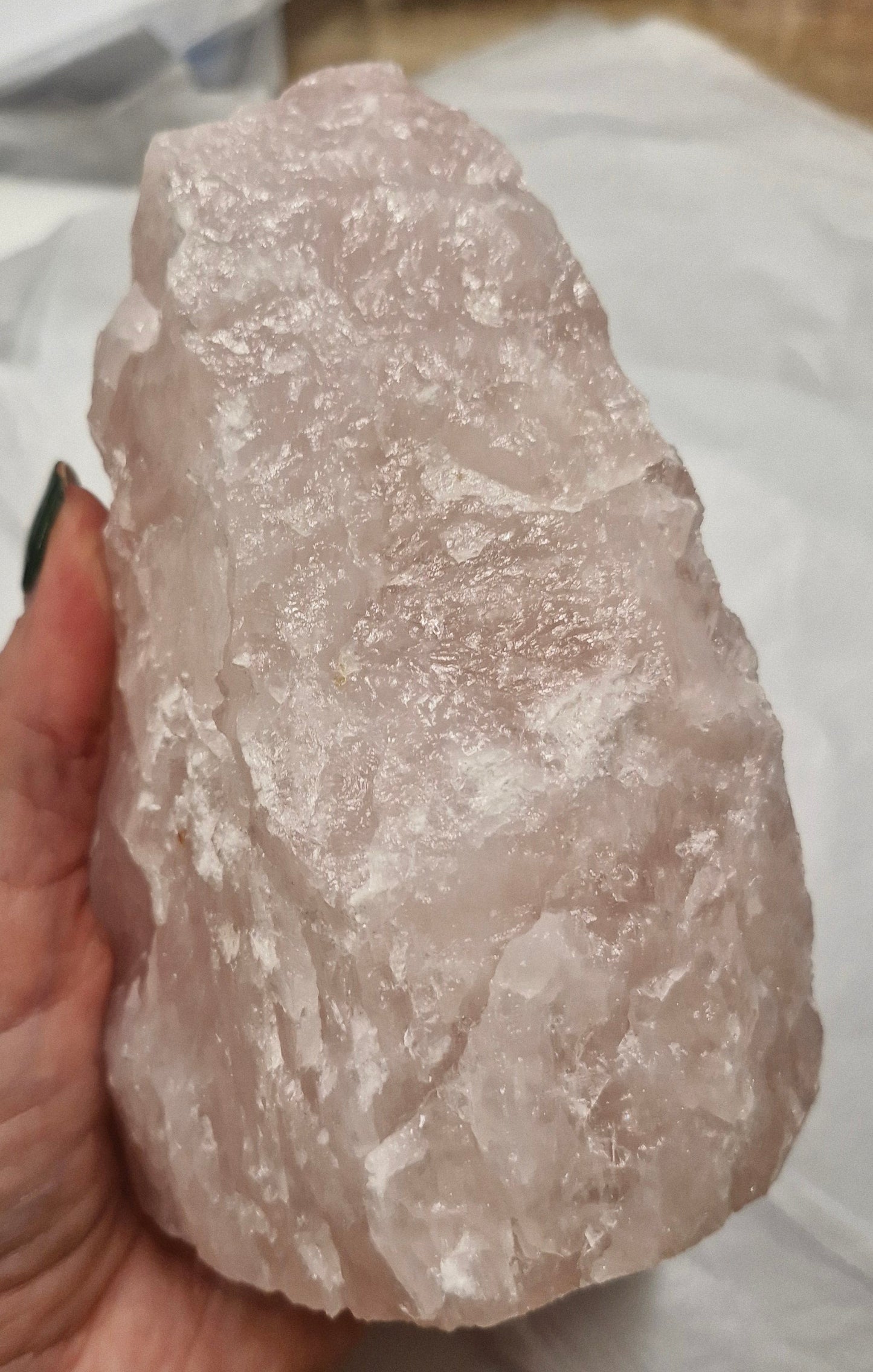 Raw rose quartz tower