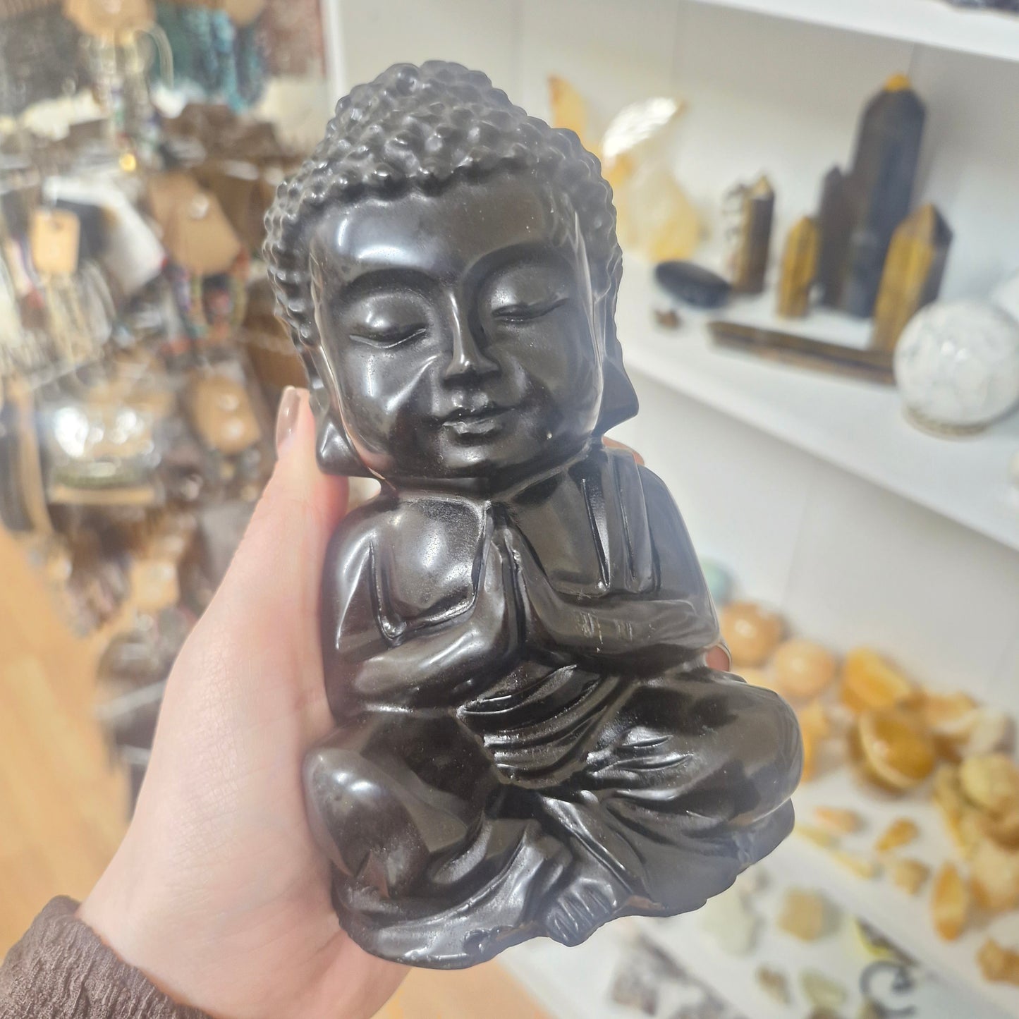 Obsidian large Buddha carving