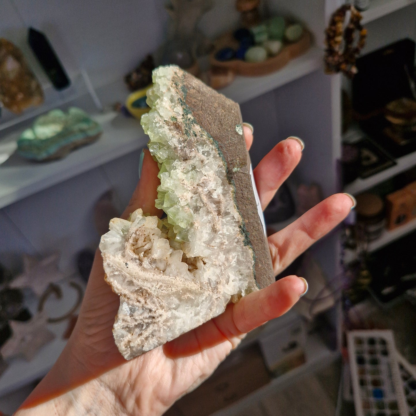 Green apophyllite geode