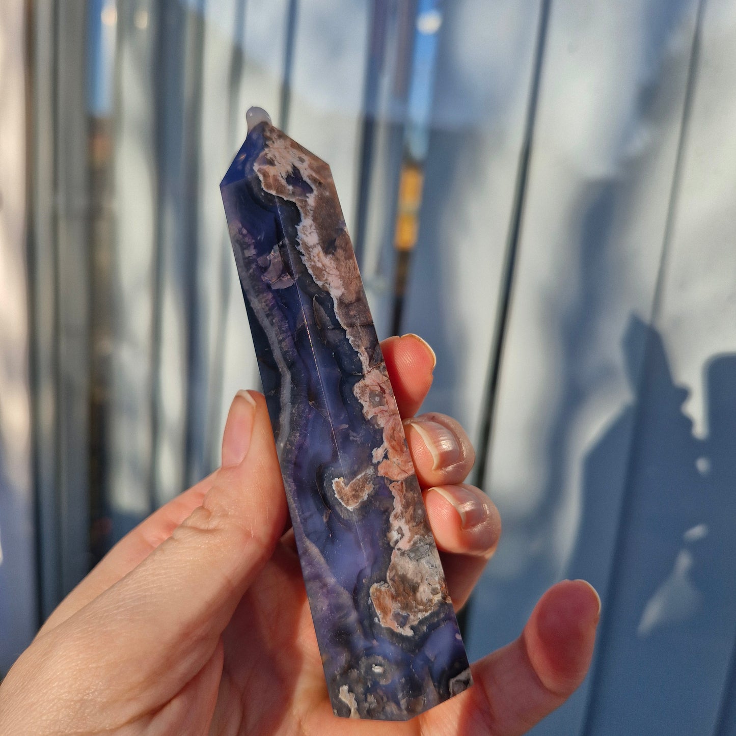 Larger dark blue flower agate tower