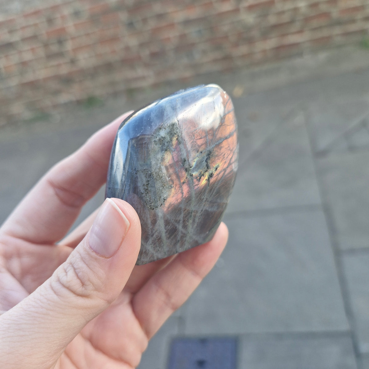 Labradorite freeform Purple/Pink/Orange/Yellow Flash - 134g 5.4cm Tall