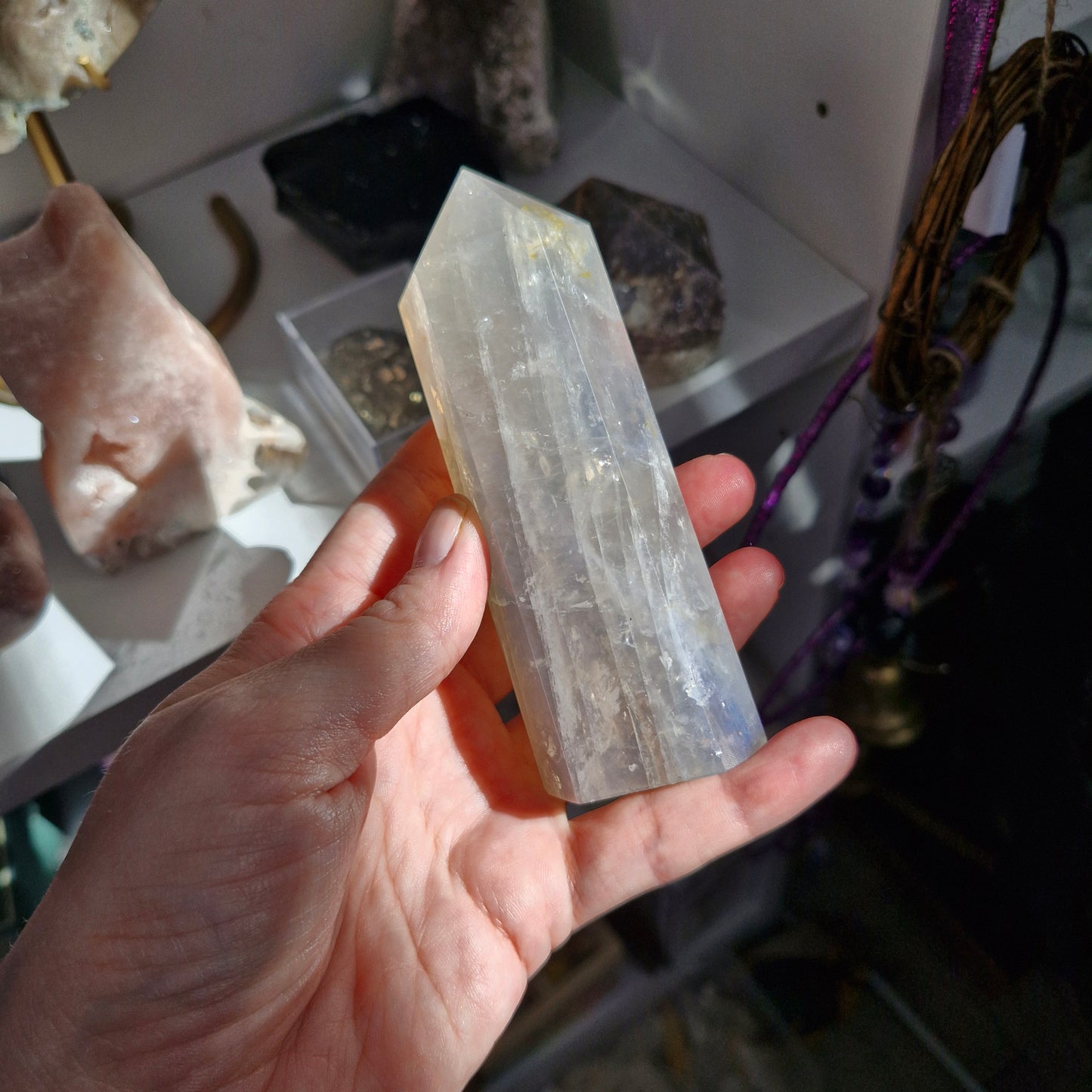 Blue rose quartz tower