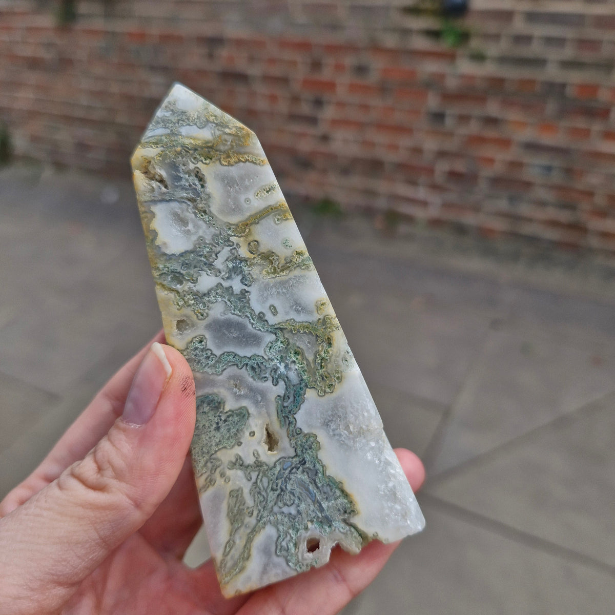 Super Quartzy Druzy Tree Agate 10.4cm Obelisk Tower