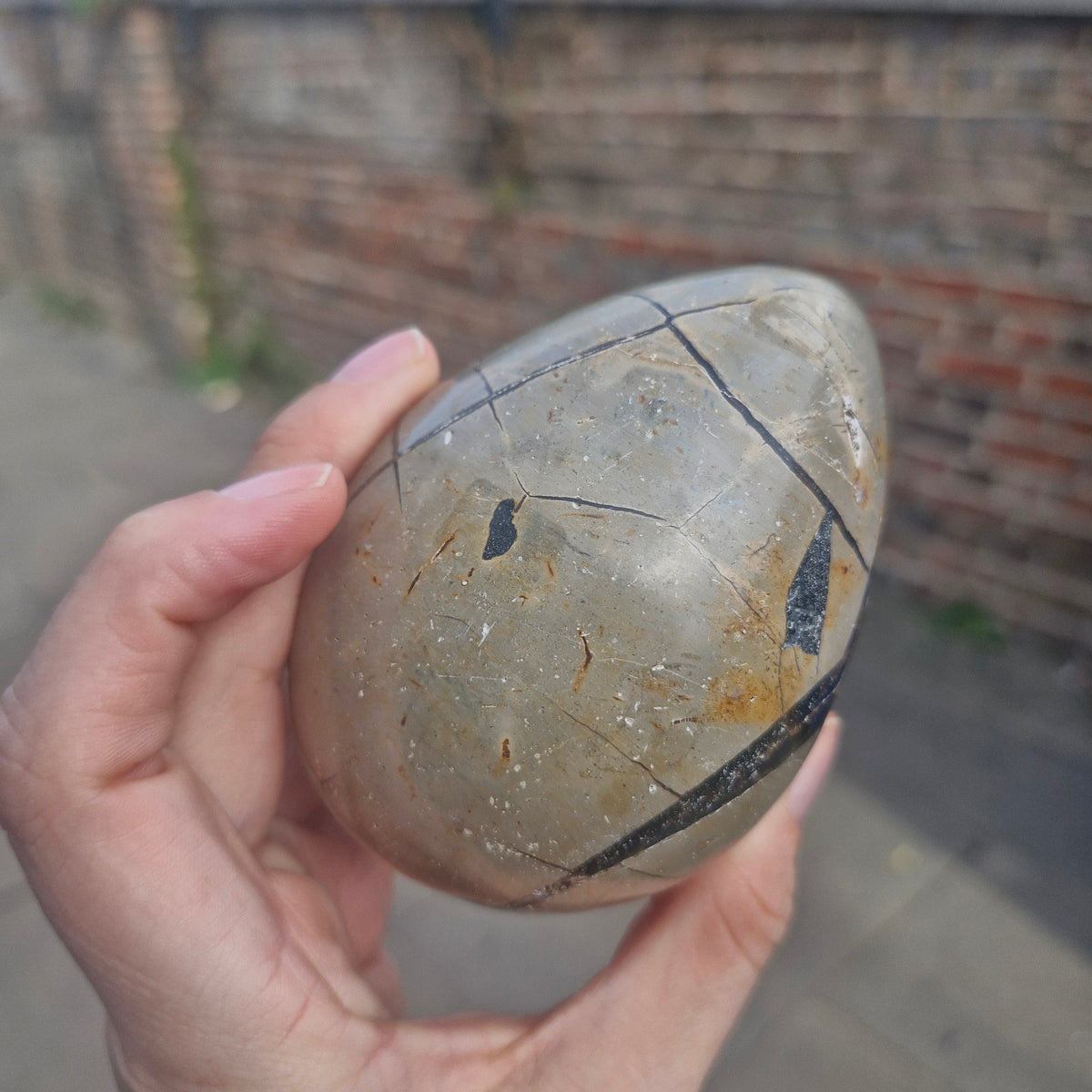 Septarian Geode Egg with Calcite Inclusions 391g