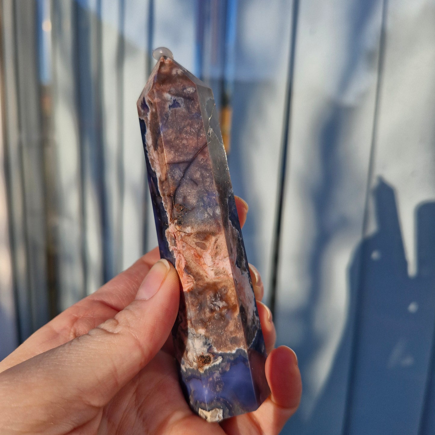 Larger dark blue flower agate tower