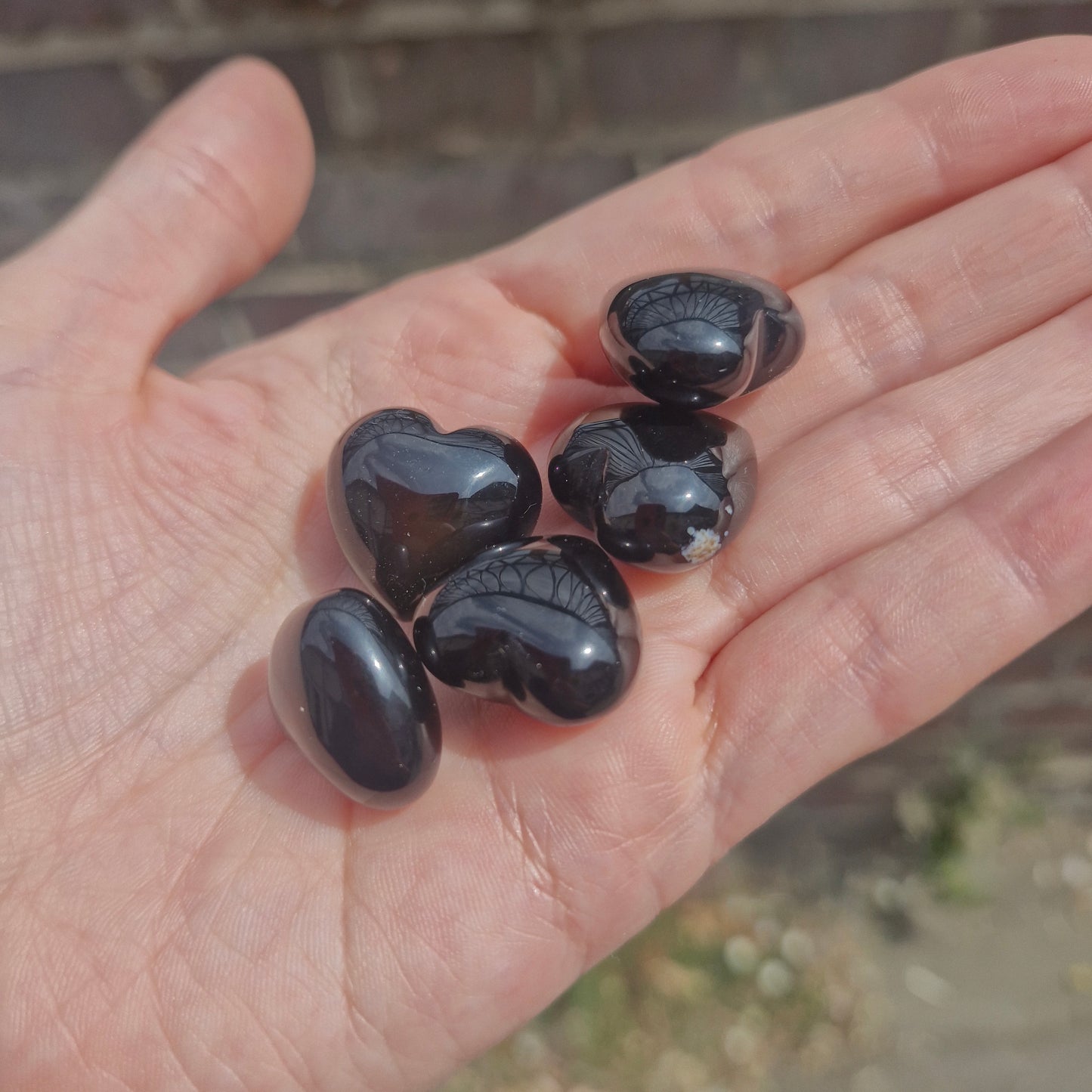 Black Agate Mini Puff Heart