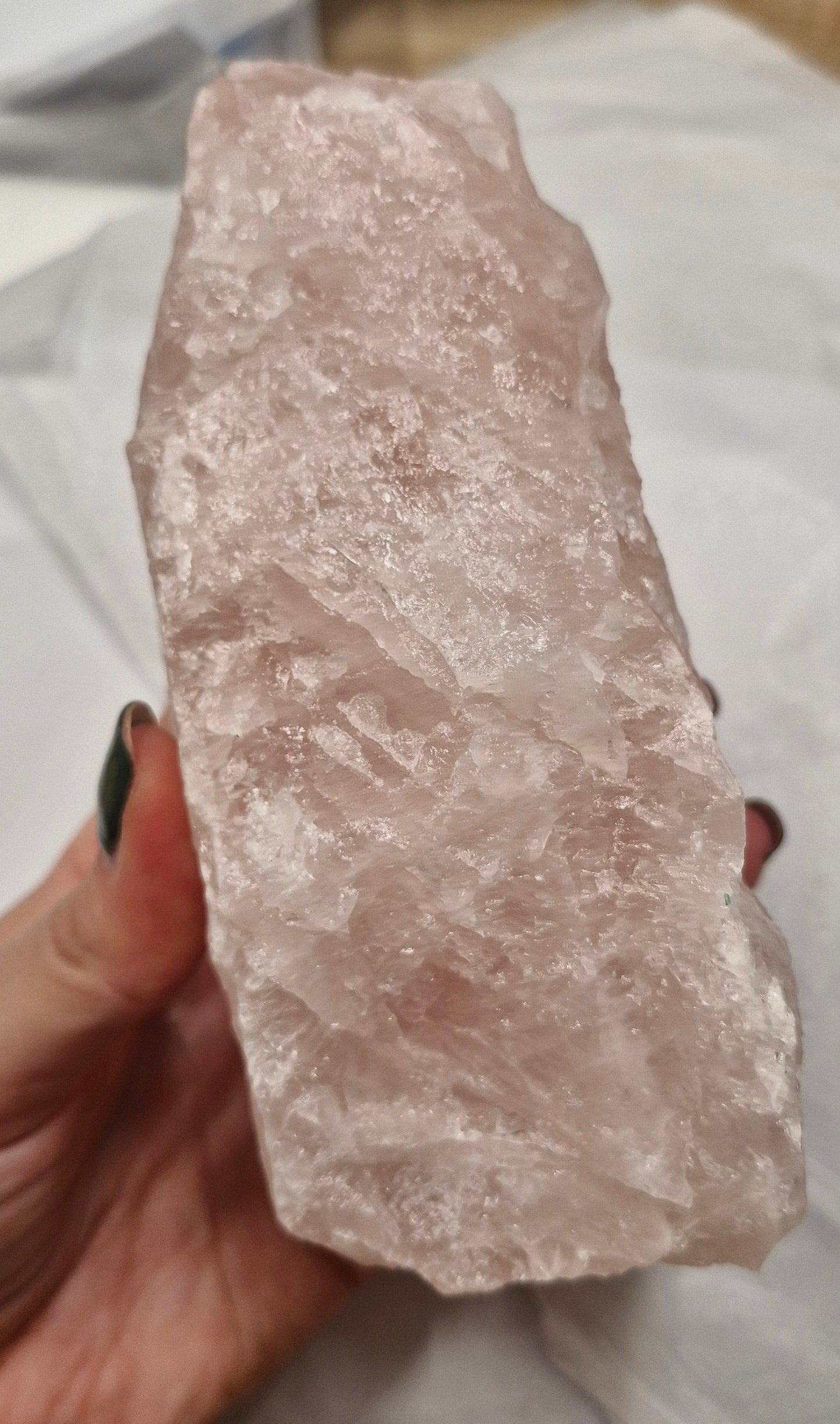 Raw rose quartz tower