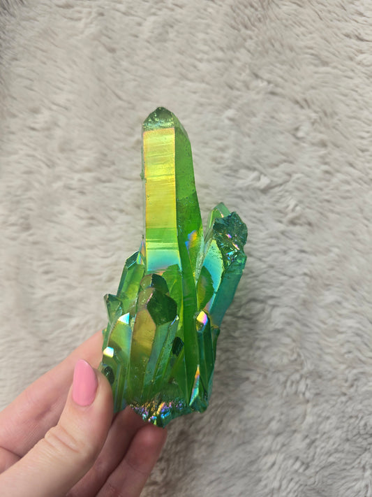 Green aura quartz cluster