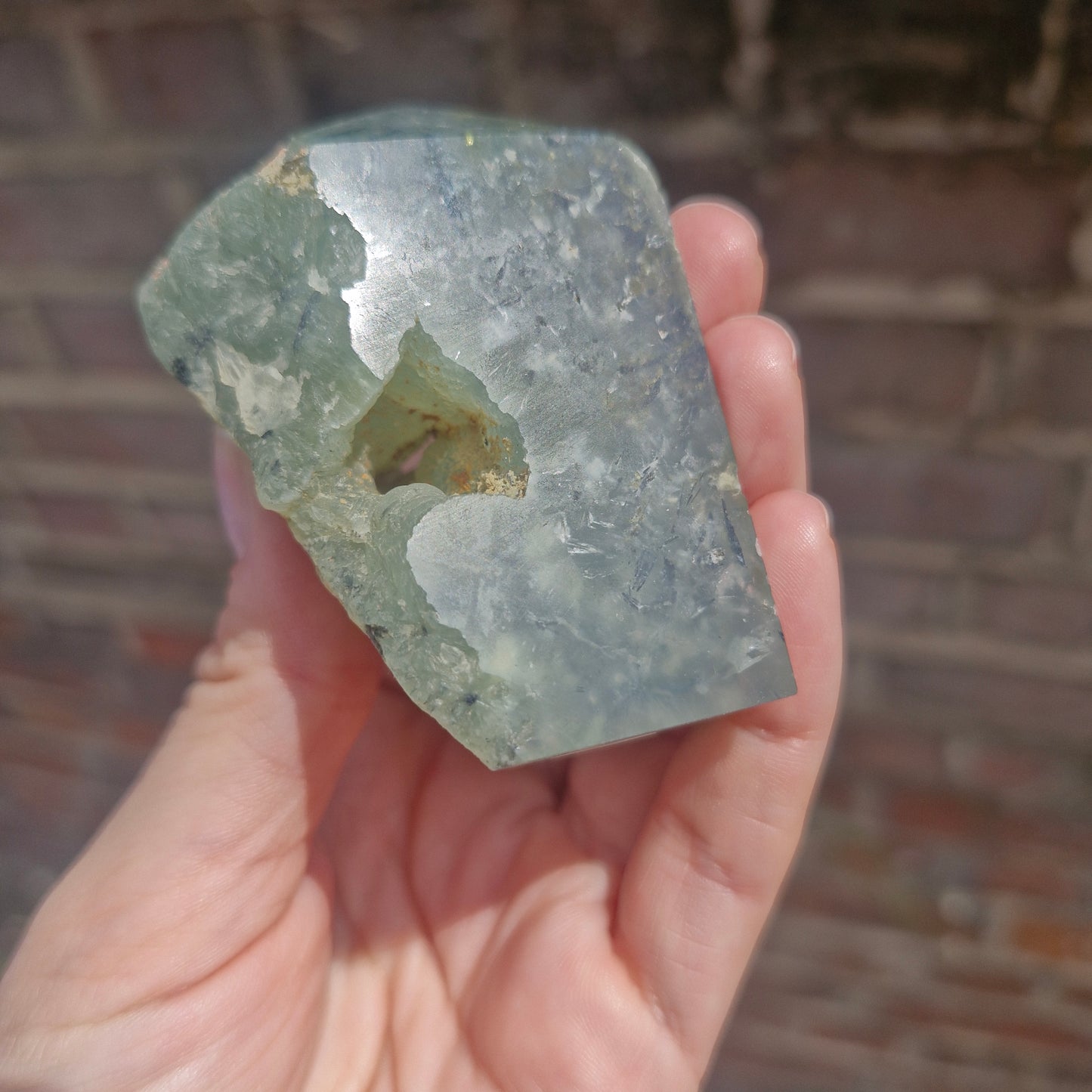 Half Polished Prehnite Freeform/Tower