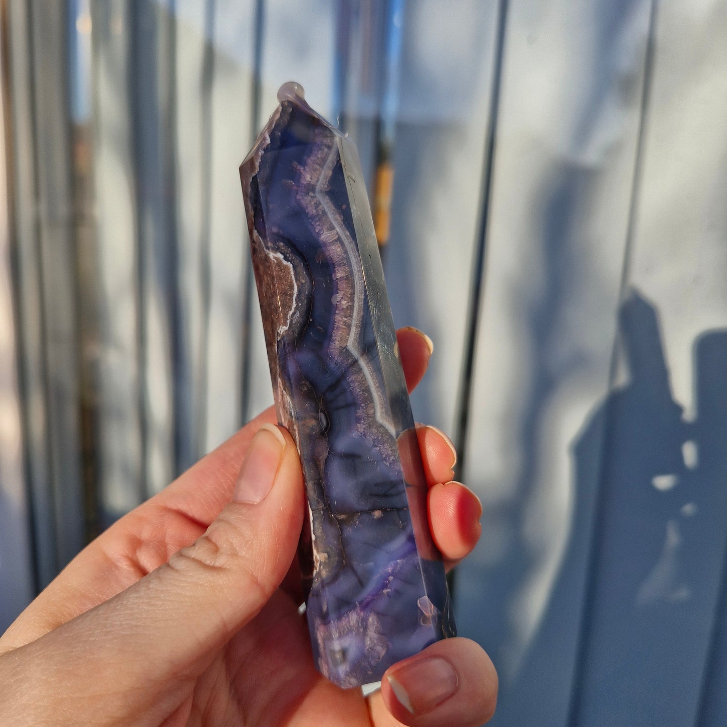 Larger dark blue flower agate tower