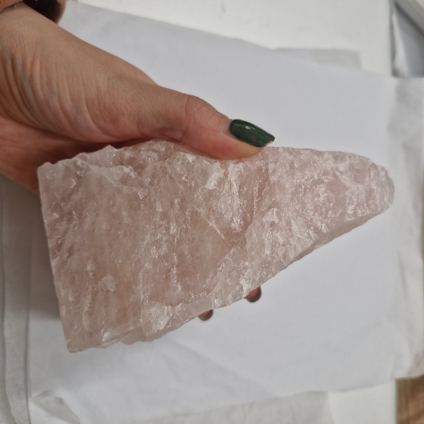 Raw rose quartz tower