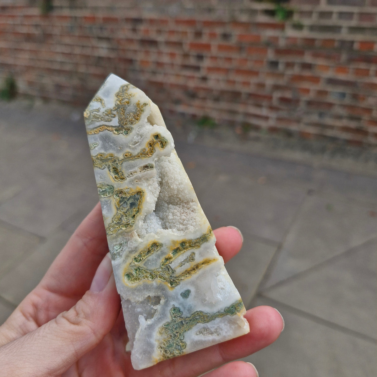 Super Quartzy Druzy Tree Agate 10.4cm Obelisk Tower