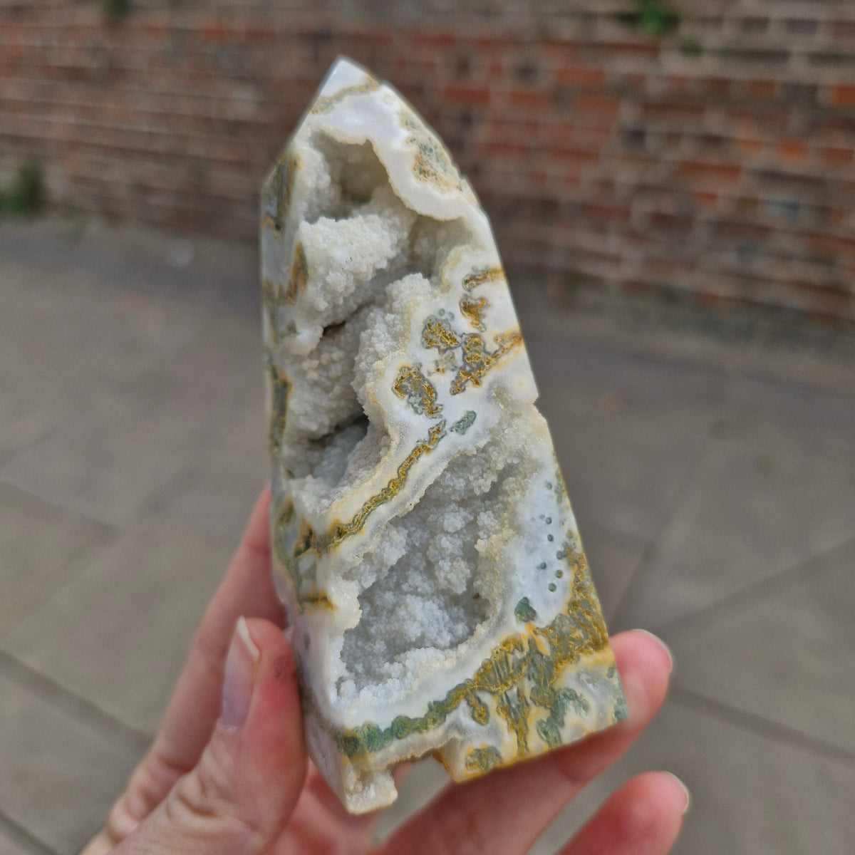 Super Quartzy Druzy Tree Agate 10.4cm Obelisk Tower