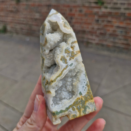 Super Quartzy Druzy Tree Agate 10.4cm Obelisk Tower